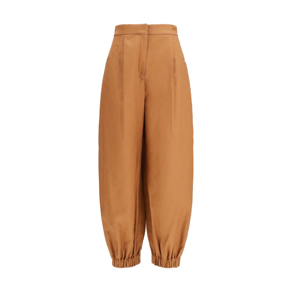 Fendi Brown Casual Linen Trousers