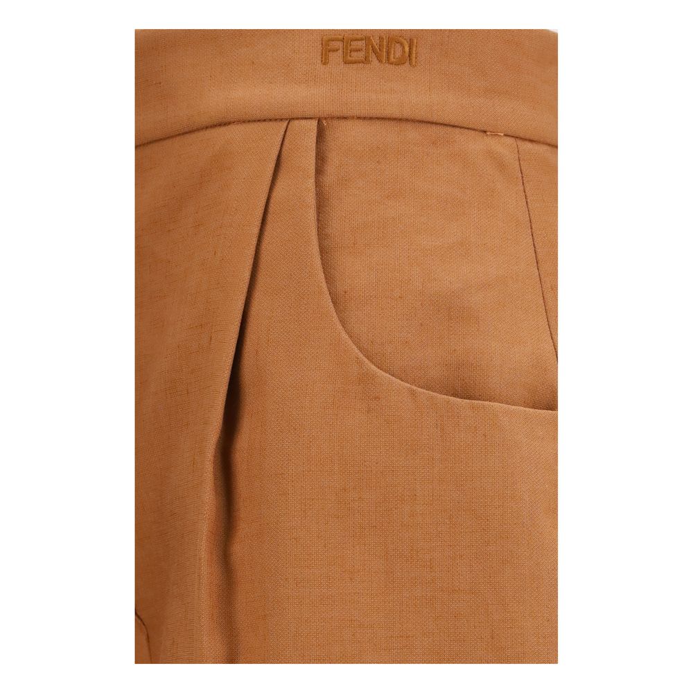 Fendi Brown Casual Linen Trousers-3