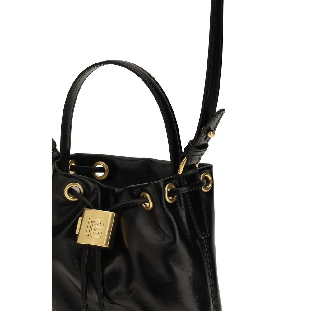 Balmain Schwarze Kalbsleder Bos Taurus Bucket Bag-4
