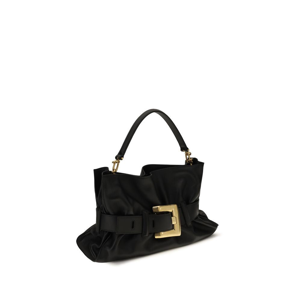 Balmain Schwarze Bos Taurus Kalbsleder Schultertasche-2