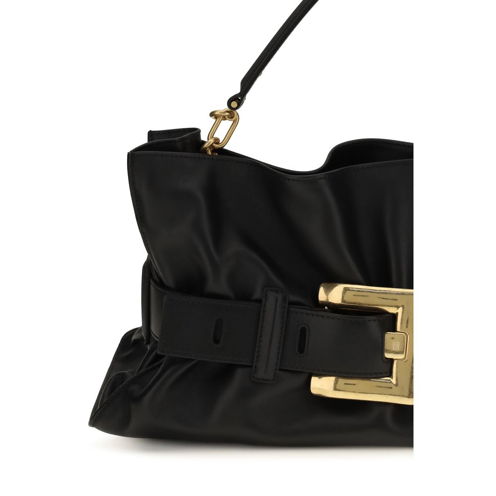 Balmain Schwarze Bos Taurus Kalbsleder Schultertasche-4