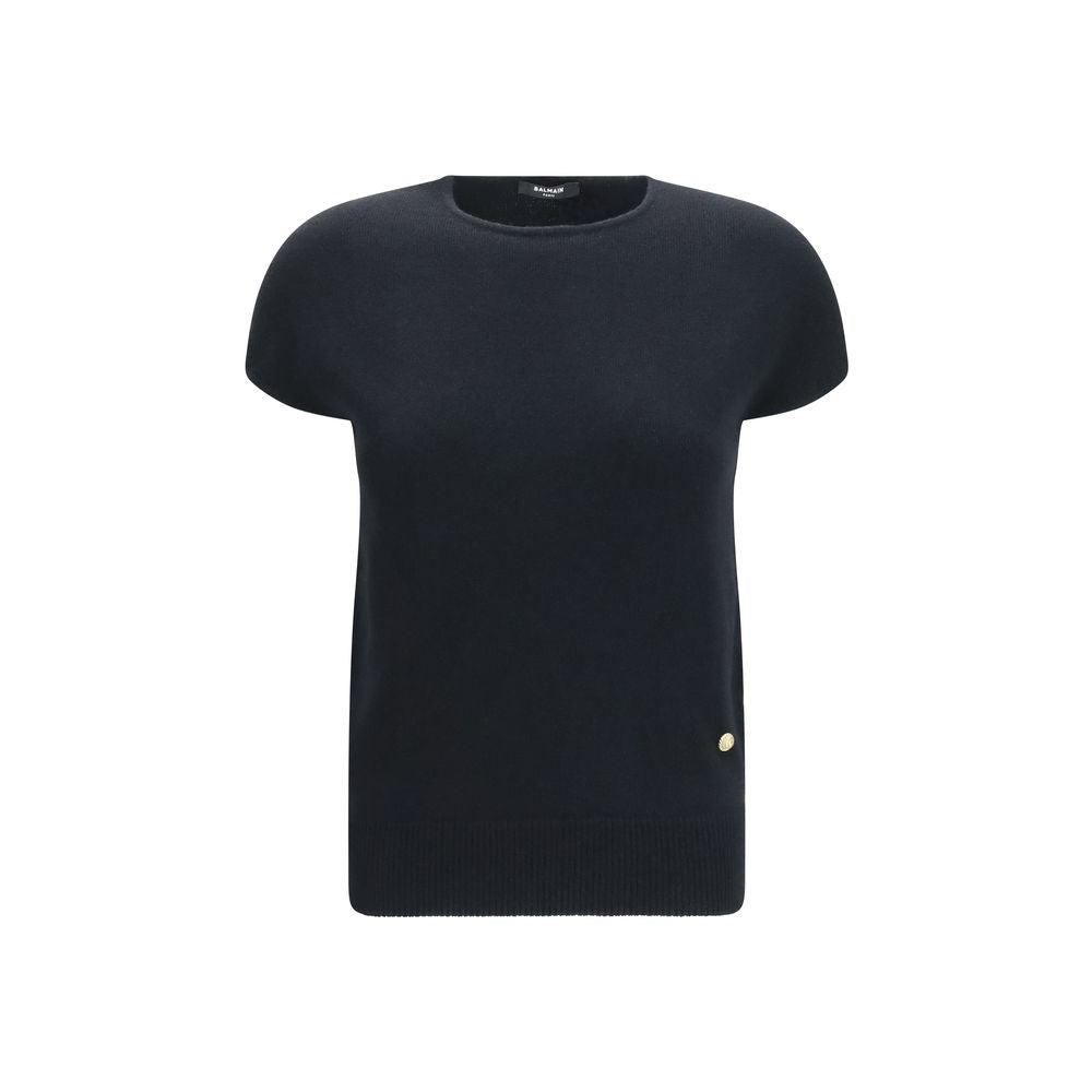 Balmain Ärmelloser Pullover aus schwarzer Wolle Oves Aries-1