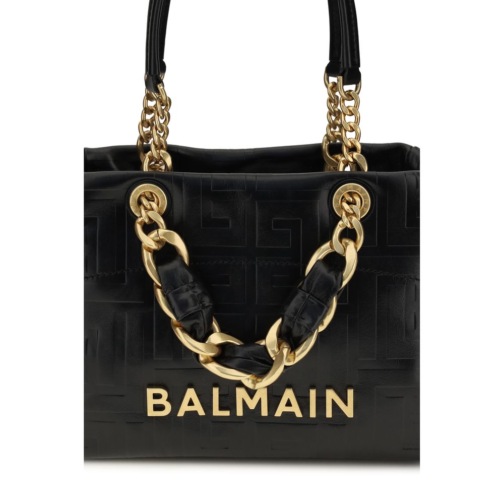 Balmain Schwarze Bos Taurus Kalbsleder Schultertasche-4