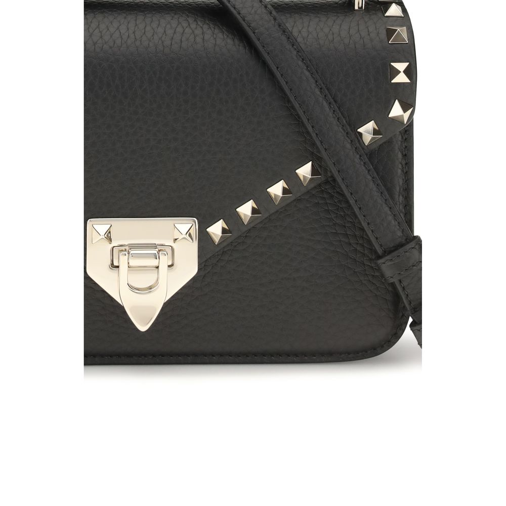 Valentino Garavani Schwarze Bos Taurus Kalbsleder Schultertasche-4