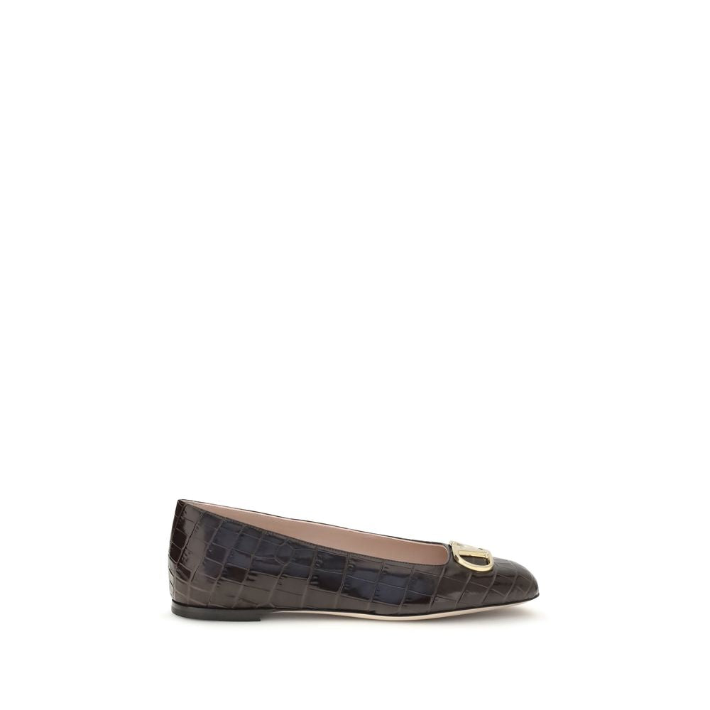 Valentino Garavani Braune Kalbsleder-Ballerinas Bos Taurus-1