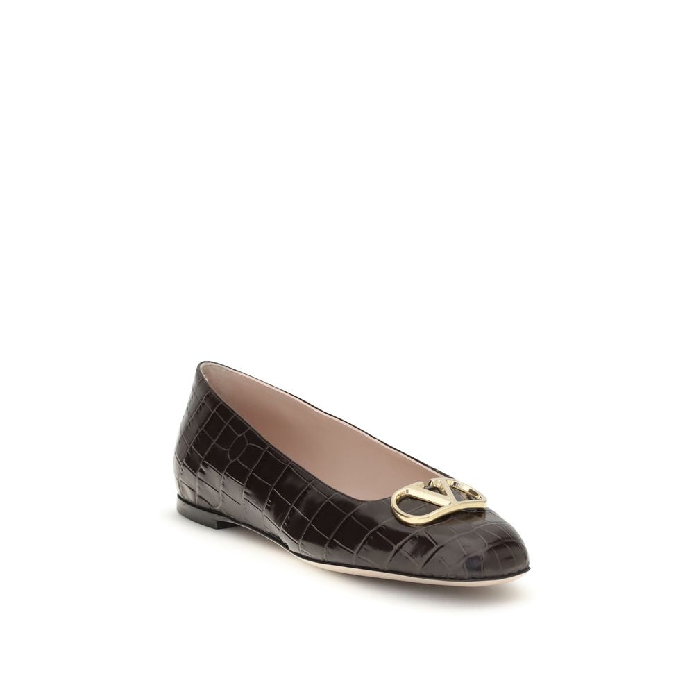Valentino Garavani Braune Kalbsleder-Ballerinas Bos Taurus-2