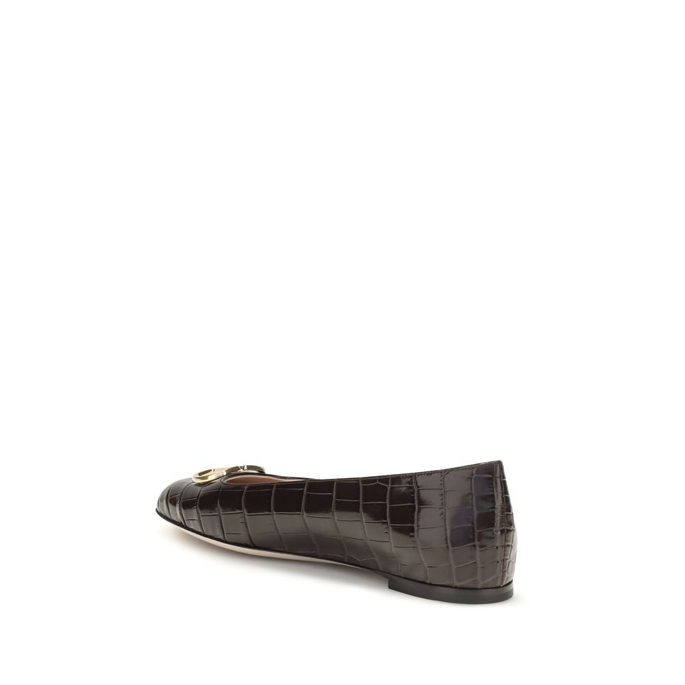 Valentino Garavani Braune Kalbsleder-Ballerinas Bos Taurus-3