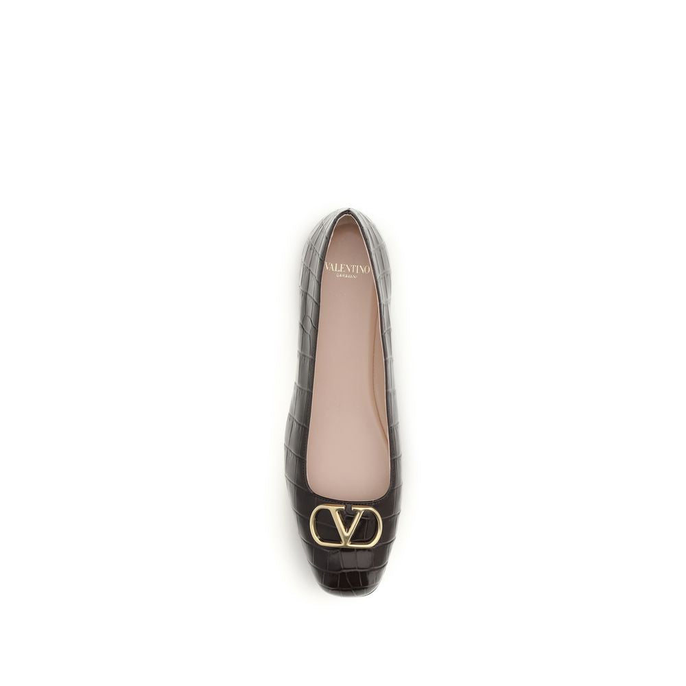 Valentino Garavani Braune Kalbsleder-Ballerinas Bos Taurus-4