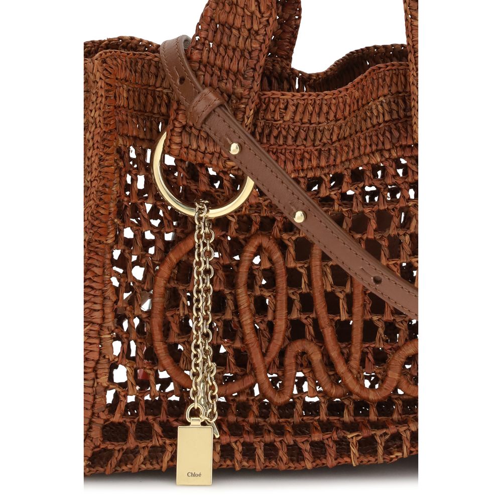 Chloé Braune Raffia-Umhängetasche-4