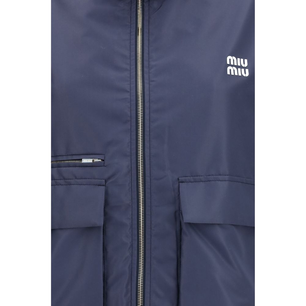 Miu Miu Blaue Polyester-Jacke in voller Länge-3