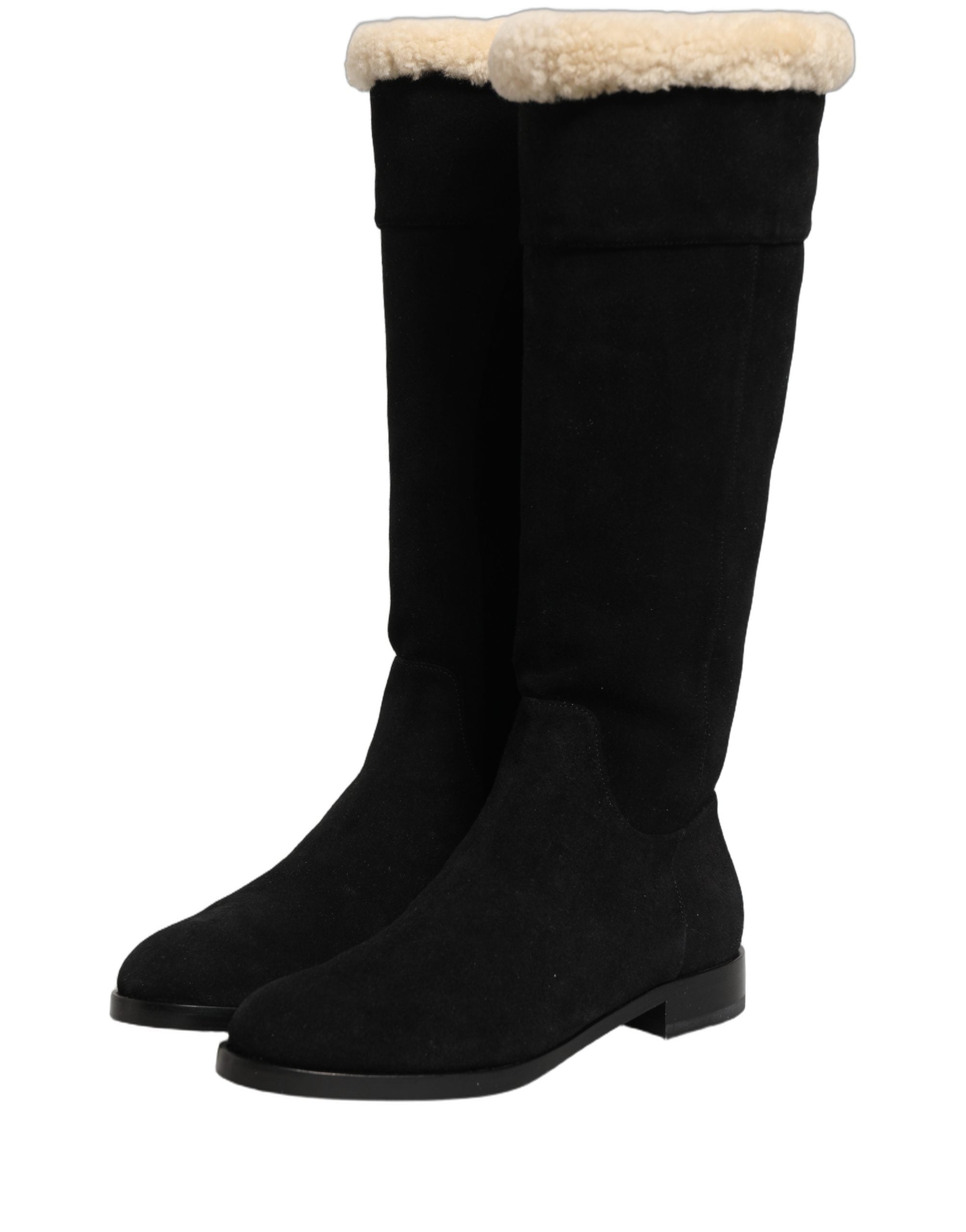 Dolce & Gabbana Schwarze kniehohe Stiefel aus Wildleder Schuhe-3