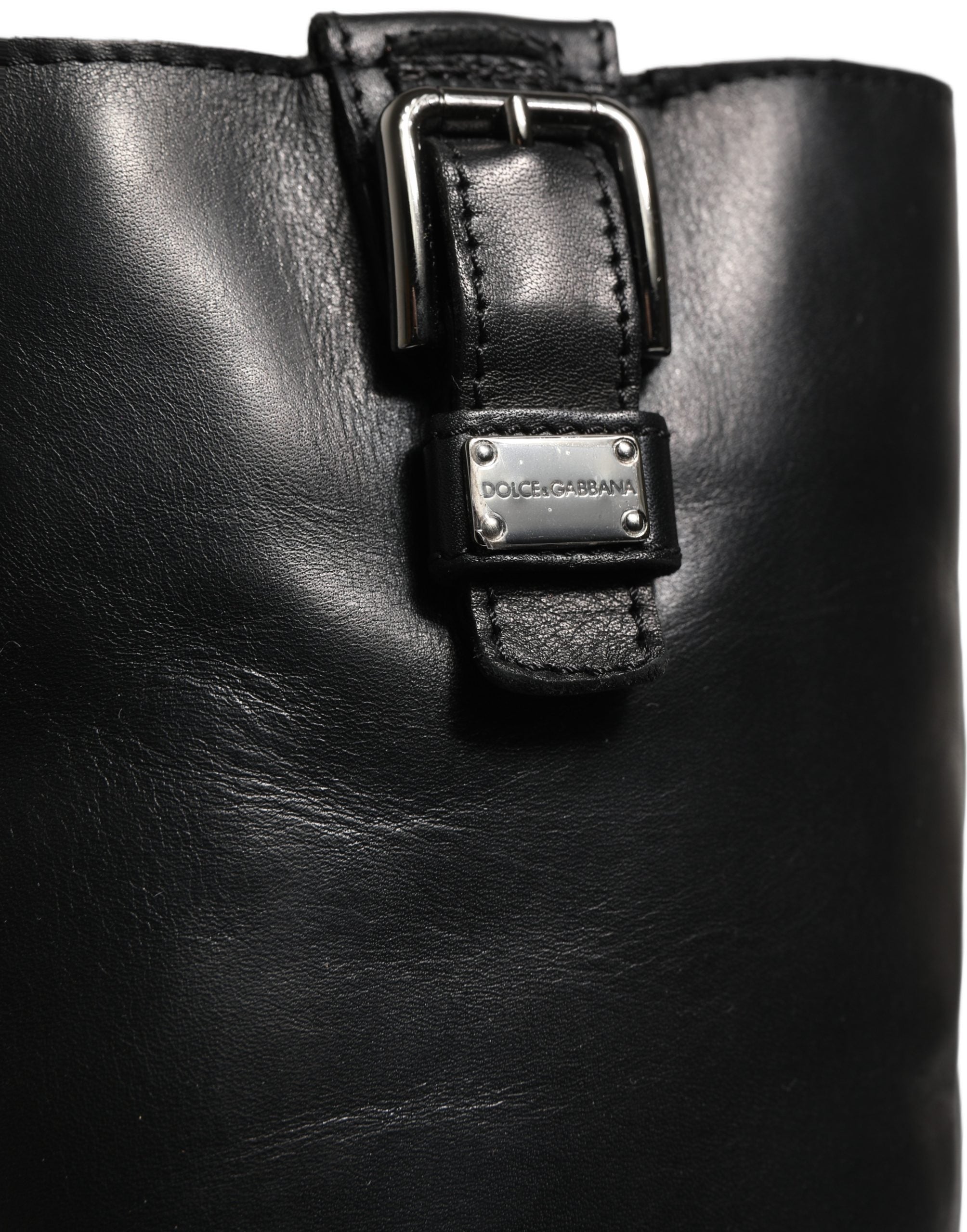 Dolce & Gabbana Schwarze Lederstiefel mit Schnallen-Detail, mittlere Wadenlänge-1