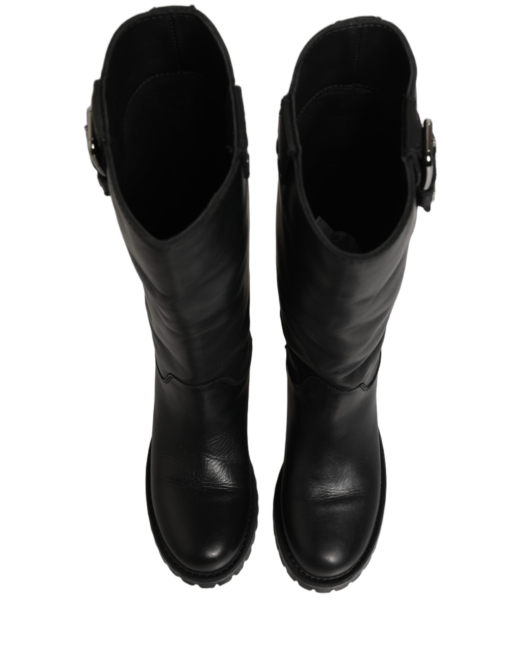 Dolce & Gabbana Schwarze Lederstiefel mit Schnallen-Detail, mittlere Wadenlänge-3
