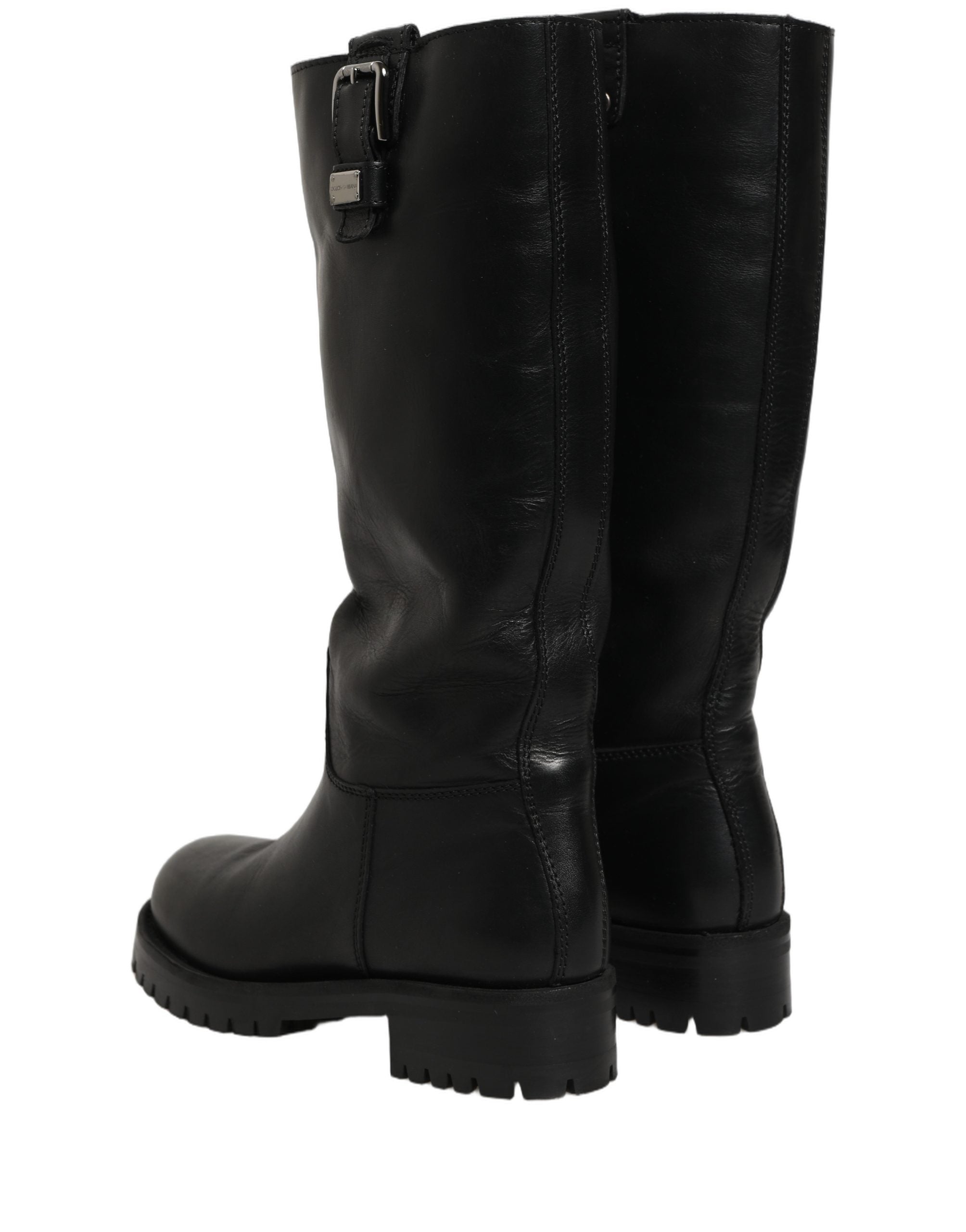 Dolce & Gabbana Schwarze Lederstiefel mit Schnallen-Detail, mittlere Wadenlänge-4