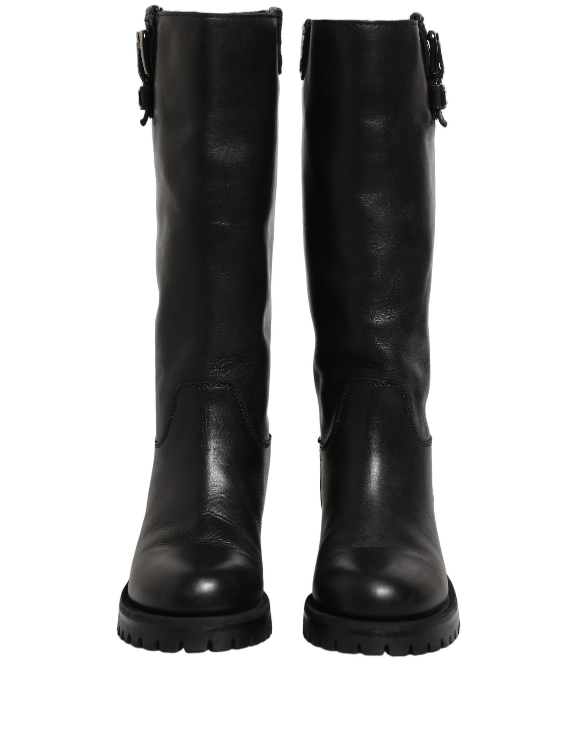 Dolce & Gabbana Schwarze Lederstiefel mit Schnallen-Detail, mittlere Wadenlänge-5