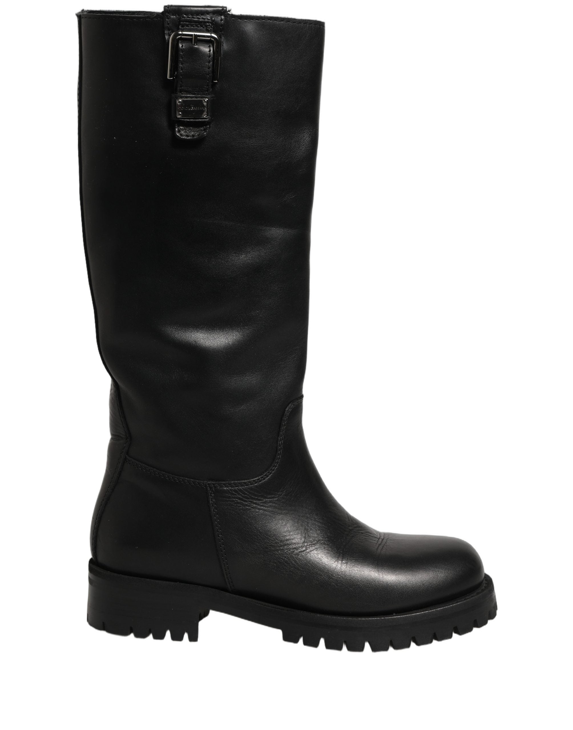 Dolce & Gabbana Schwarze Lederstiefel mit Schnallen-Detail, mittlere Wadenlänge-7