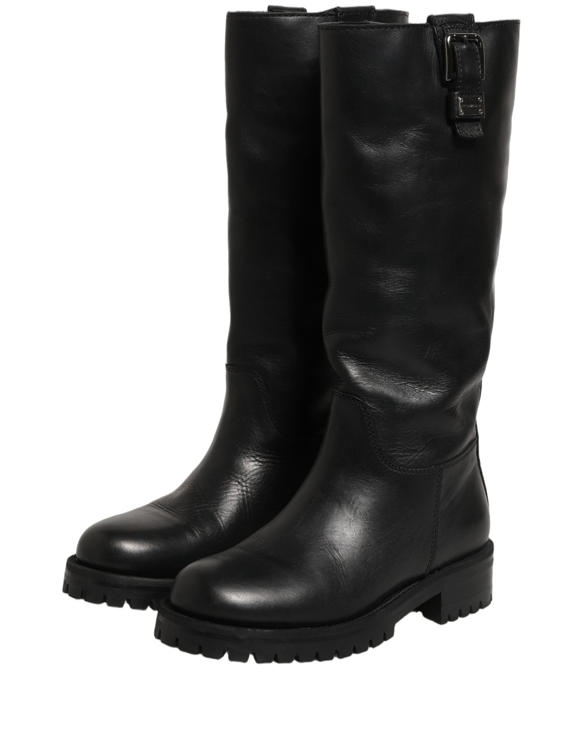 Dolce & Gabbana Schwarze Lederstiefel mit Schnallen-Detail, mittlere Wadenlänge-8