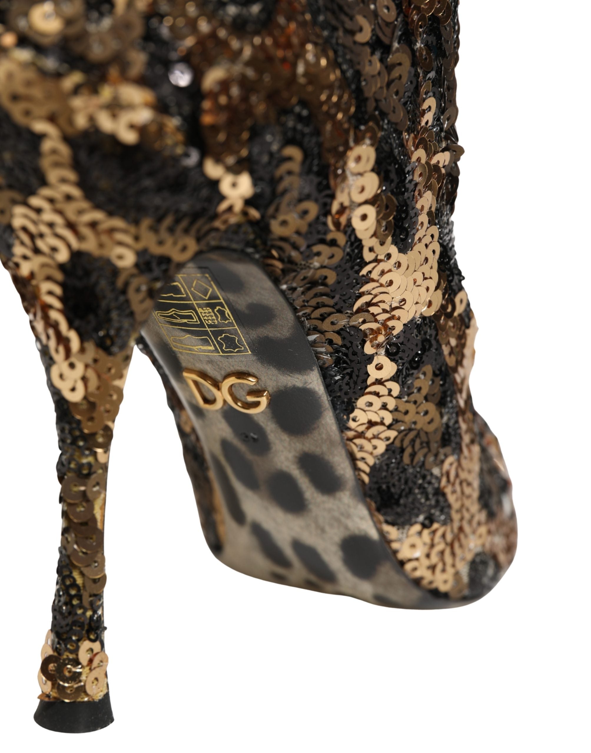 Dolce & Gabbana Gold Leopard Sequin Sock Ankle Boots Shoes-1