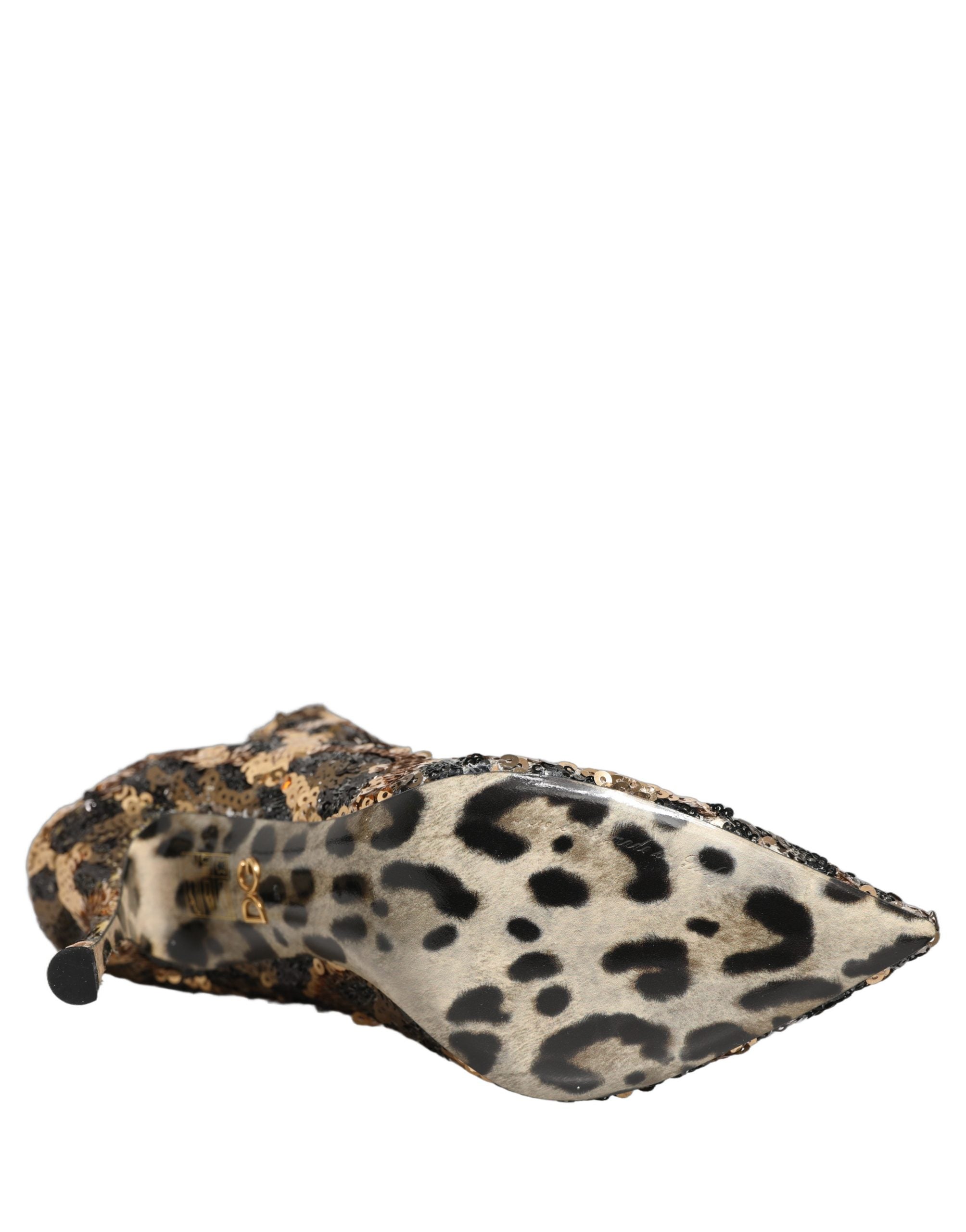 Dolce & Gabbana Gold Leopard Sequin Sock Ankle Boots Shoes-2