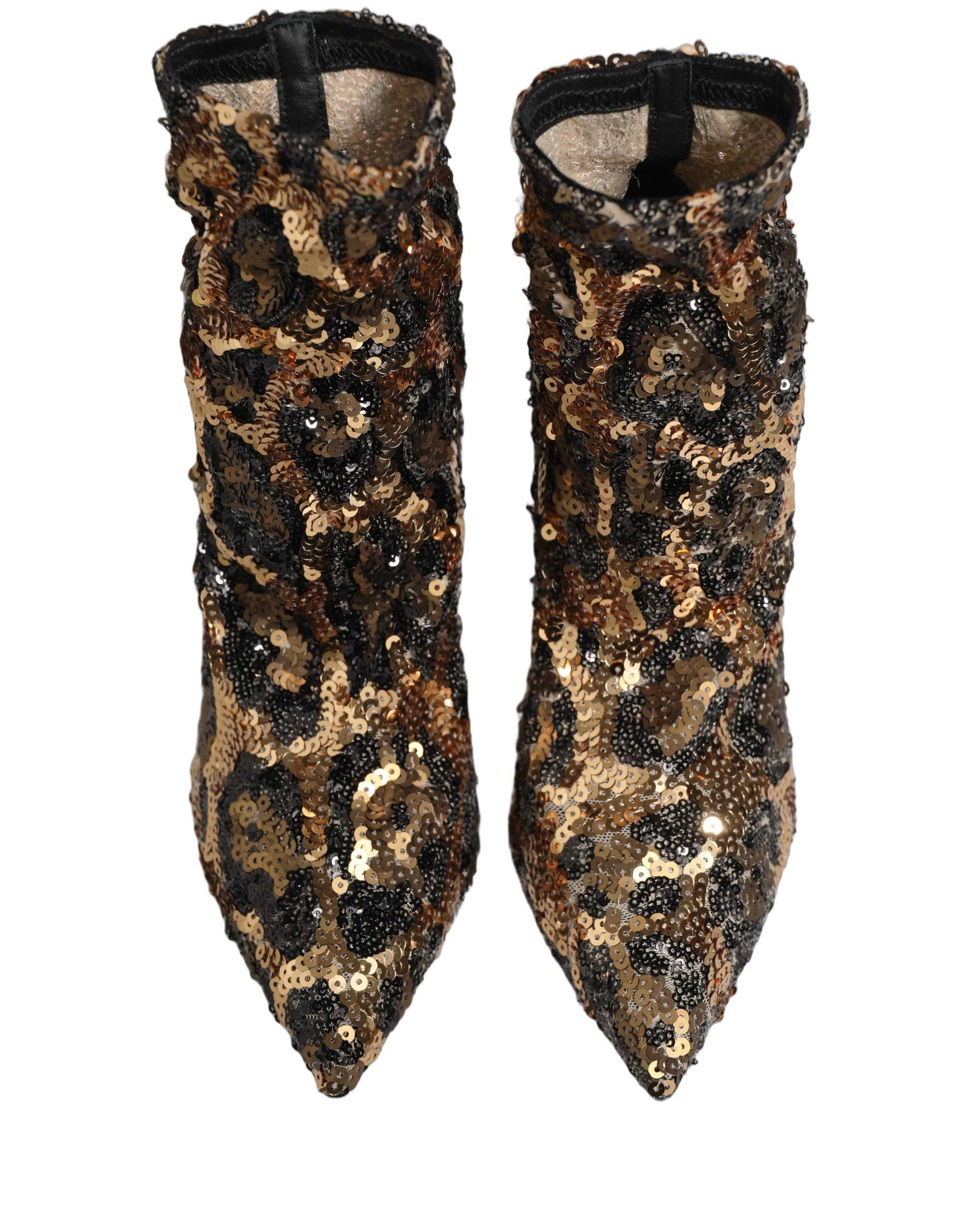 Dolce & Gabbana Gold Leopard Sequin Sock Ankle Boots Shoes-8