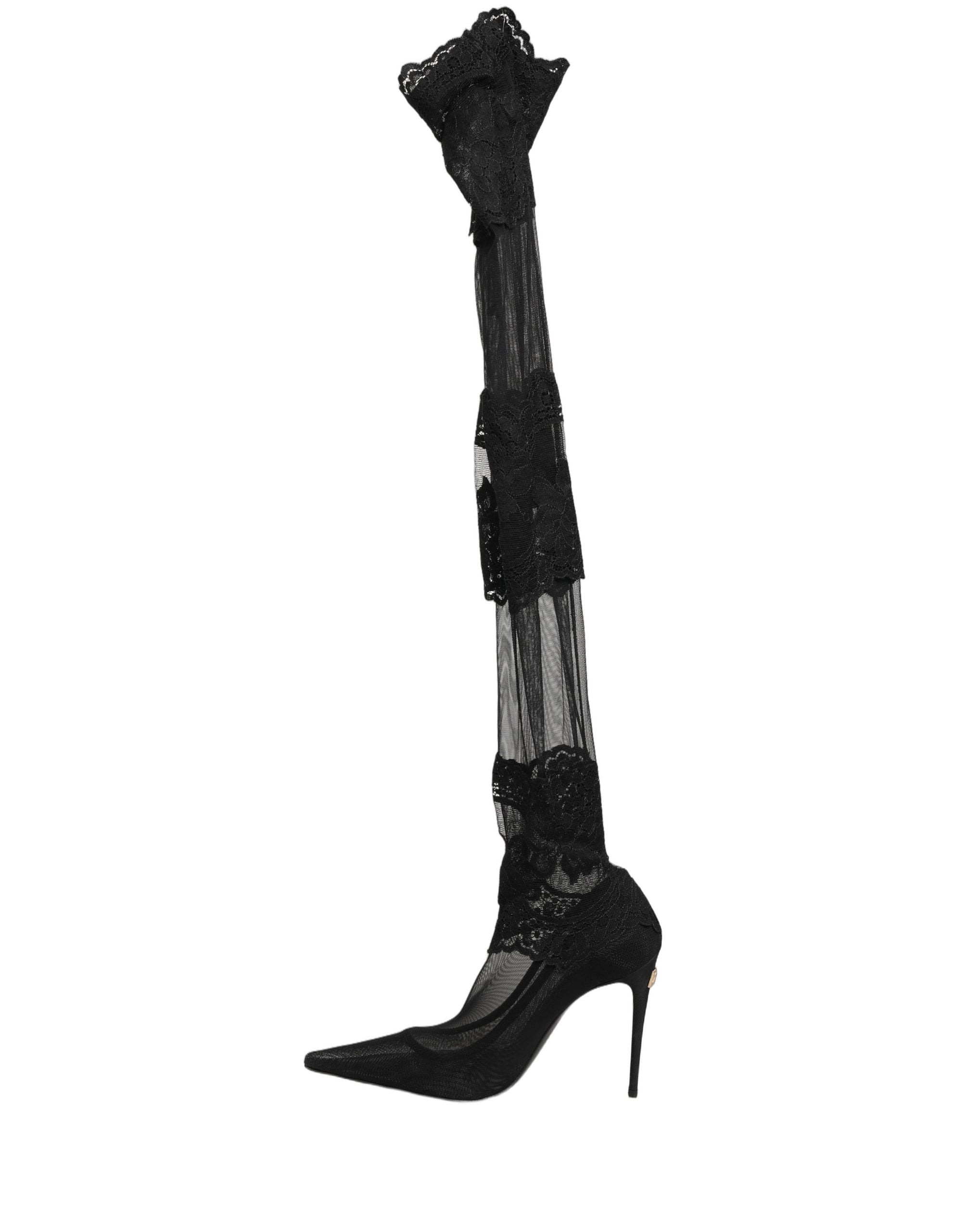 Dolce & Gabbana Schwarze Overknee-Socken-Pumps-Stiefel-1