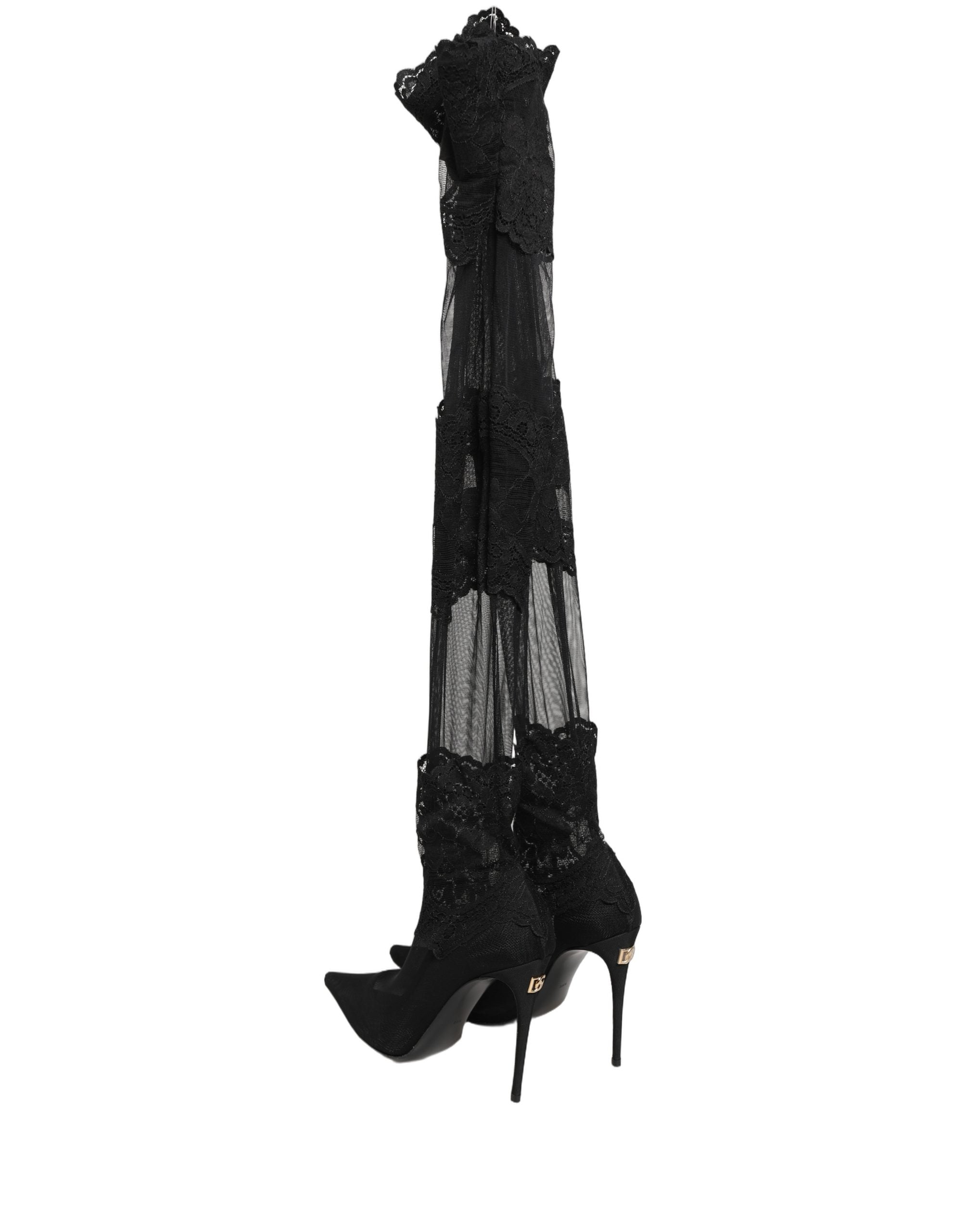 Dolce & Gabbana Schwarze Overknee-Socken-Pumps-Stiefel-2