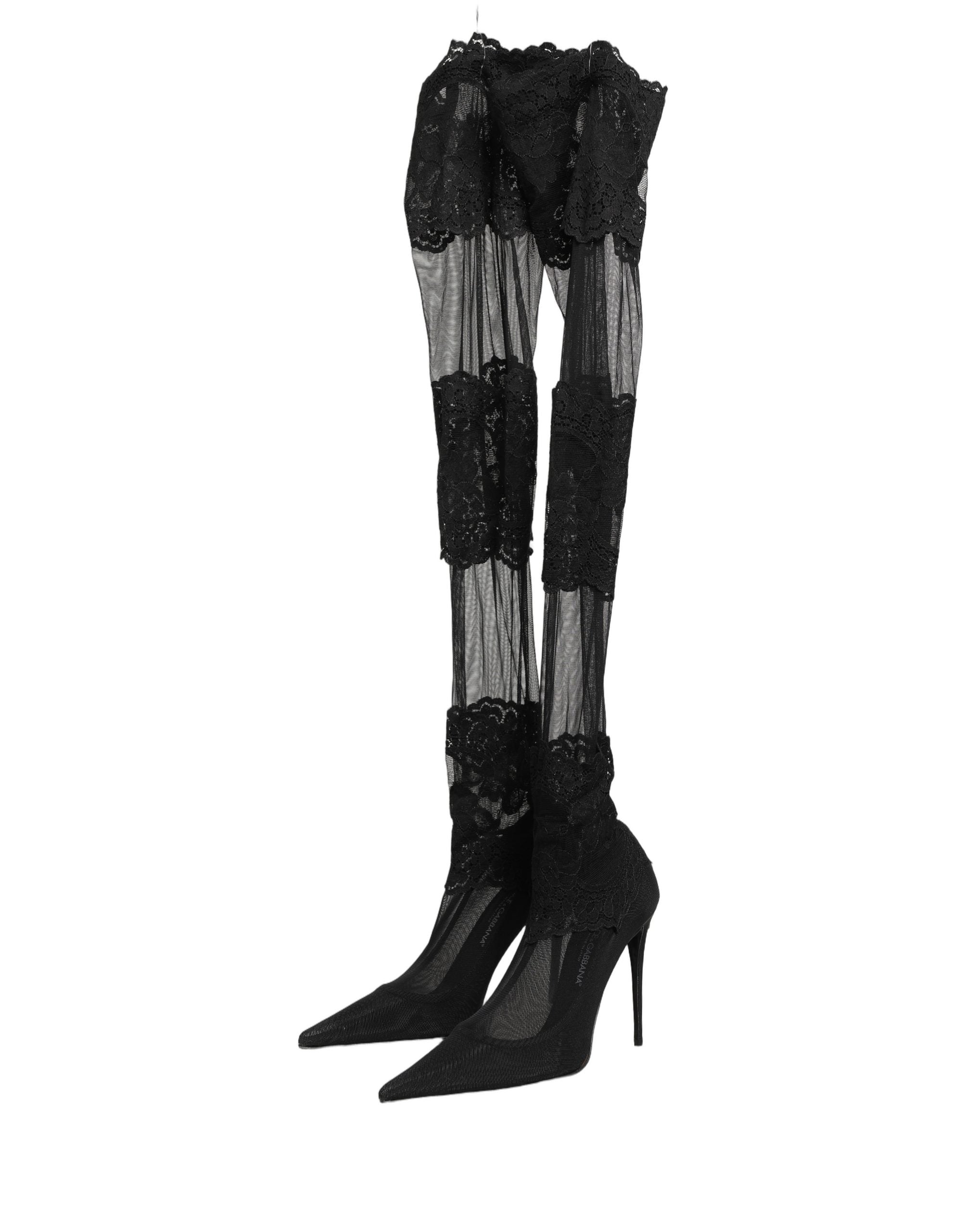 Dolce & Gabbana Schwarze Overknee-Socken-Pumps-Stiefel-4