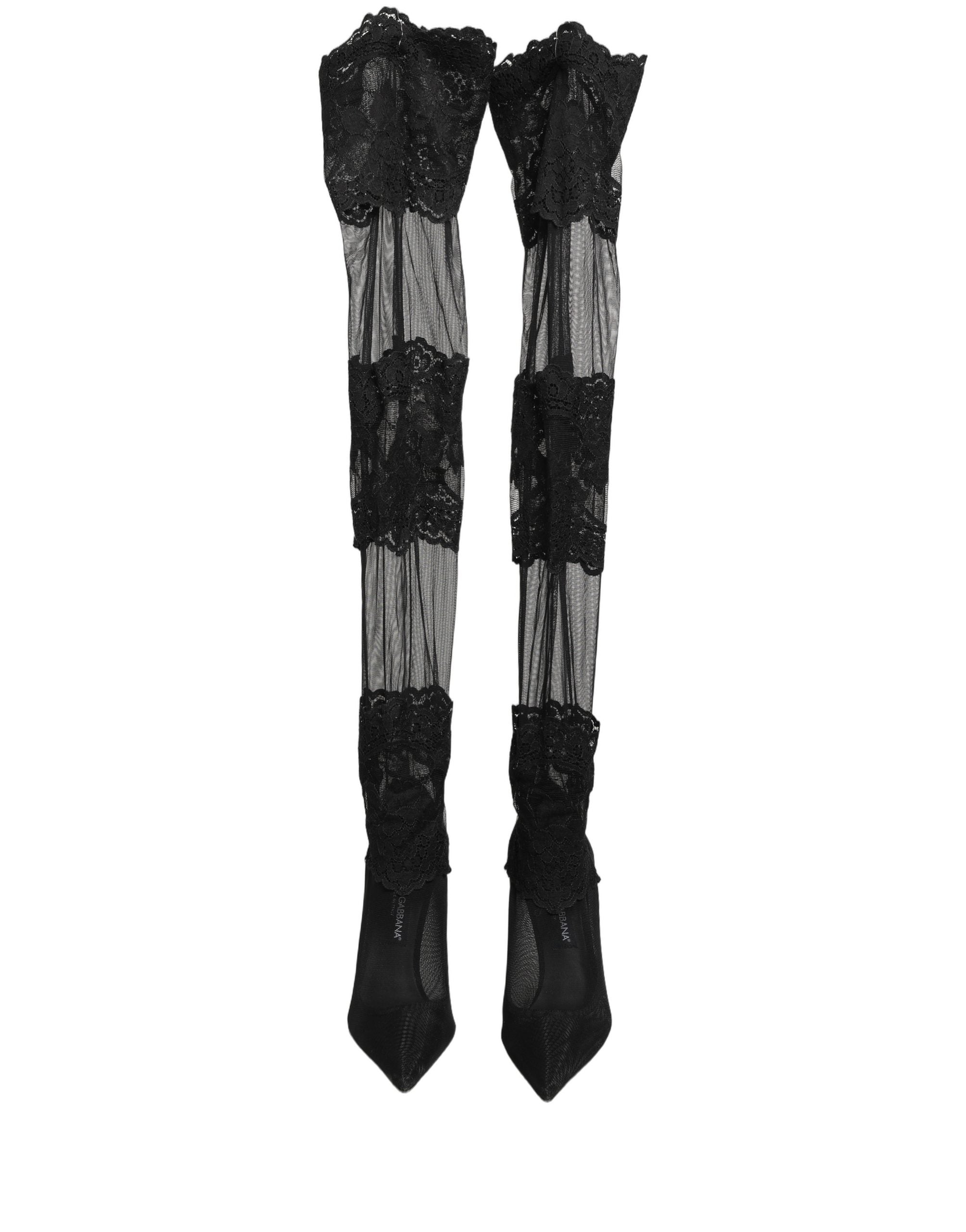 Dolce & Gabbana Schwarze Overknee-Socken-Pumps-Stiefel-6
