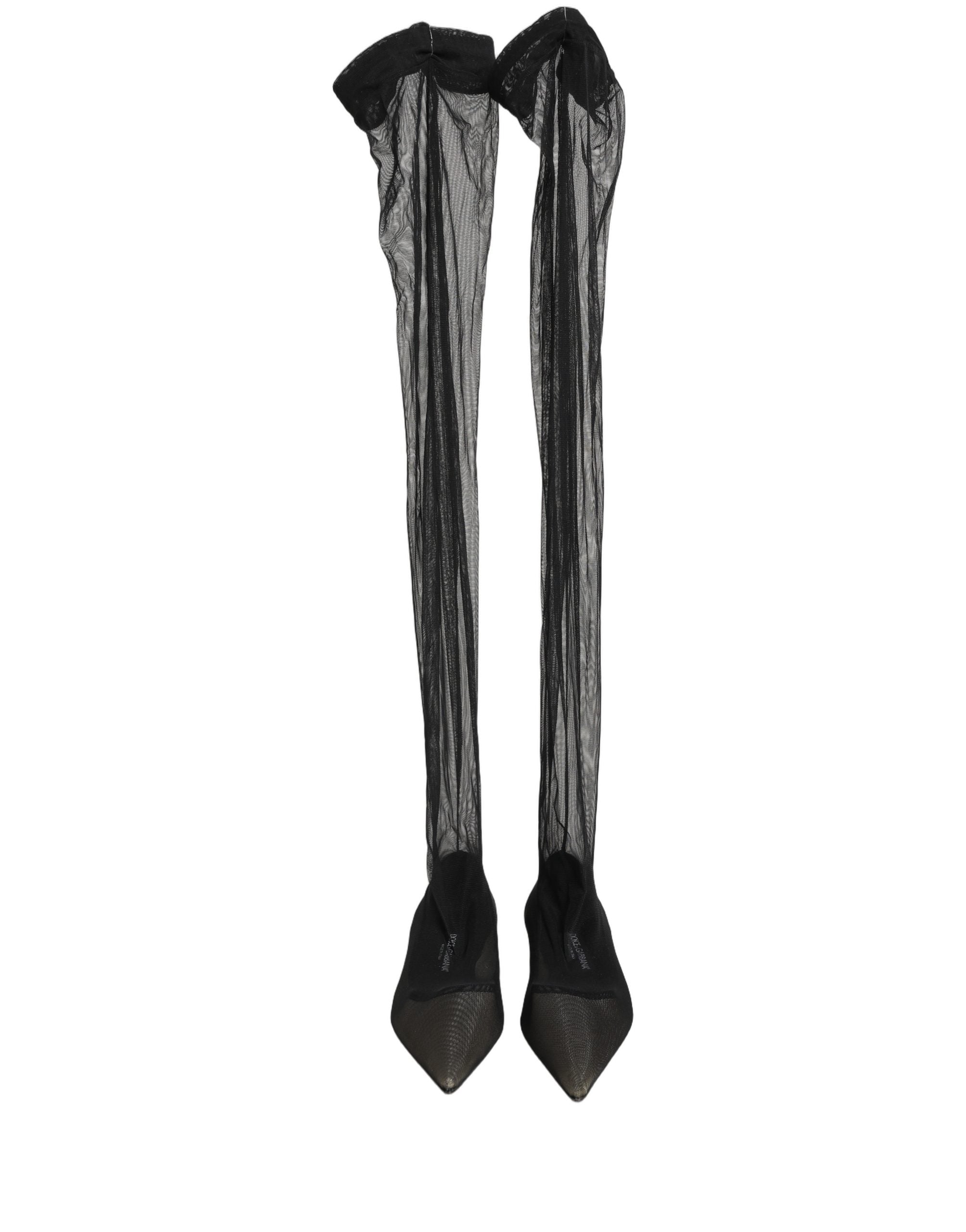 Dolce & Gabbana Schwarze Overknee-Stiefel aus Tüll-4