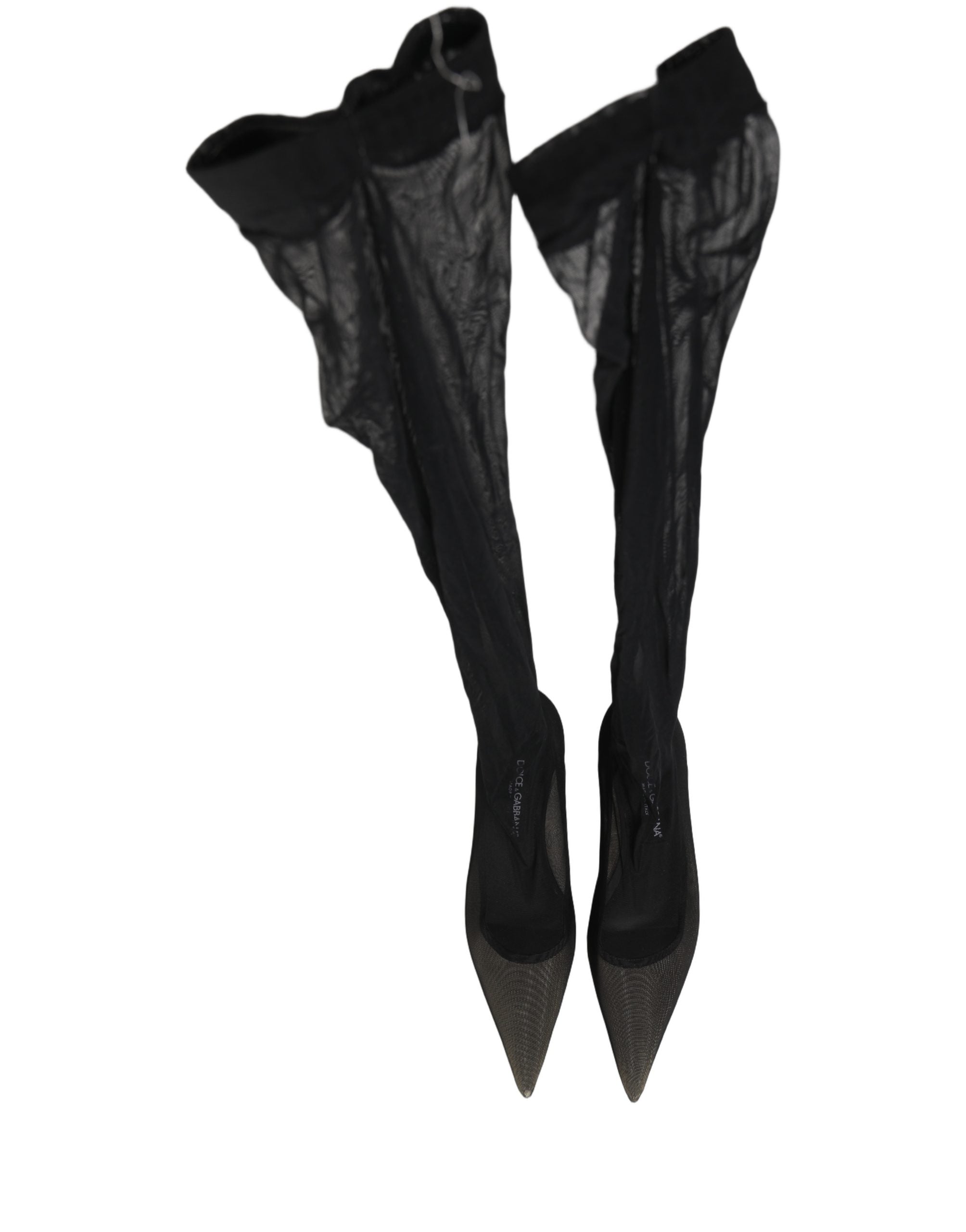 Dolce & Gabbana Schwarze Overknee-Stiefel aus Tüll-5