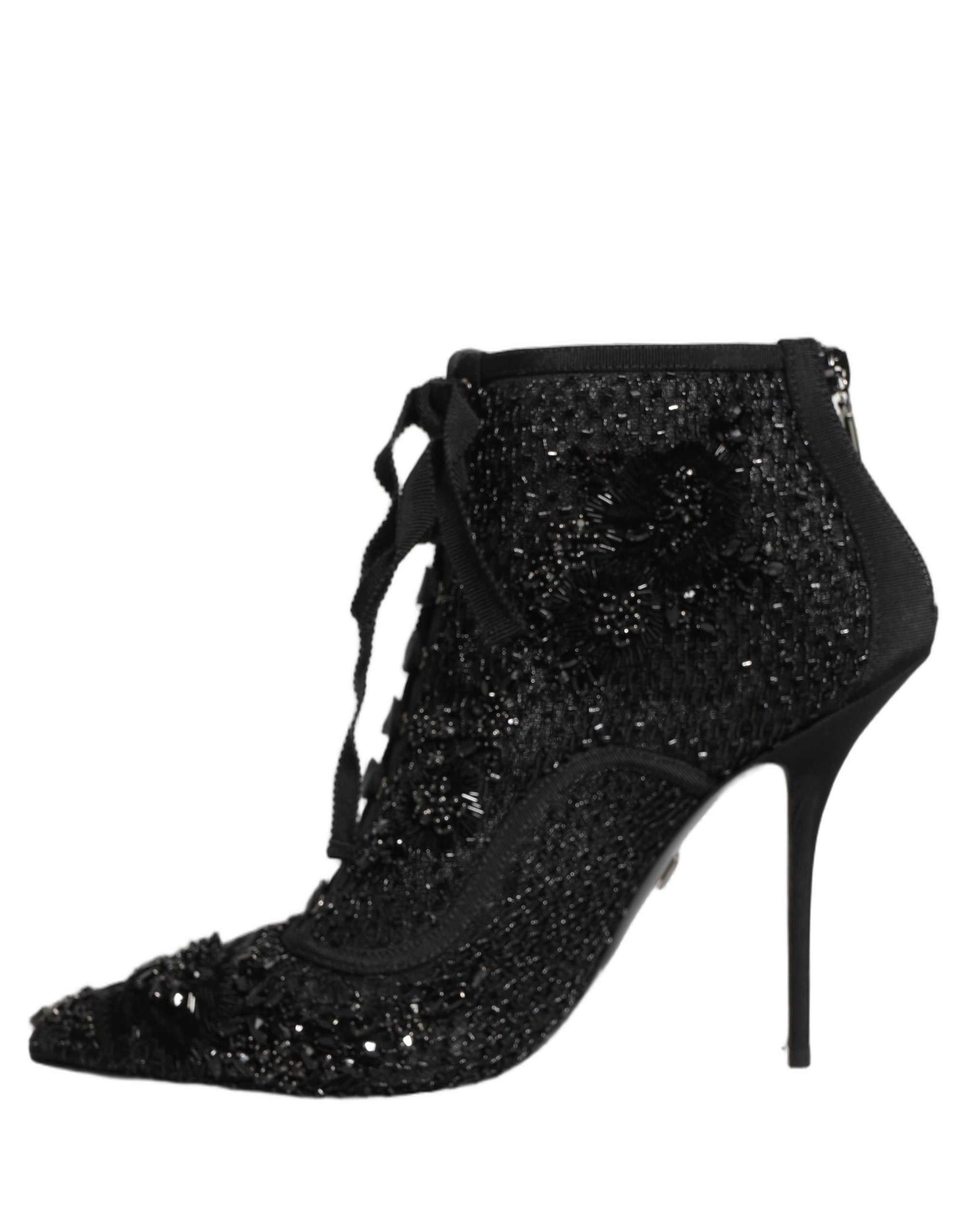 Dolce & Gabbana Schwarze Ankle Boots aus Mesh mit Verzierungen-2