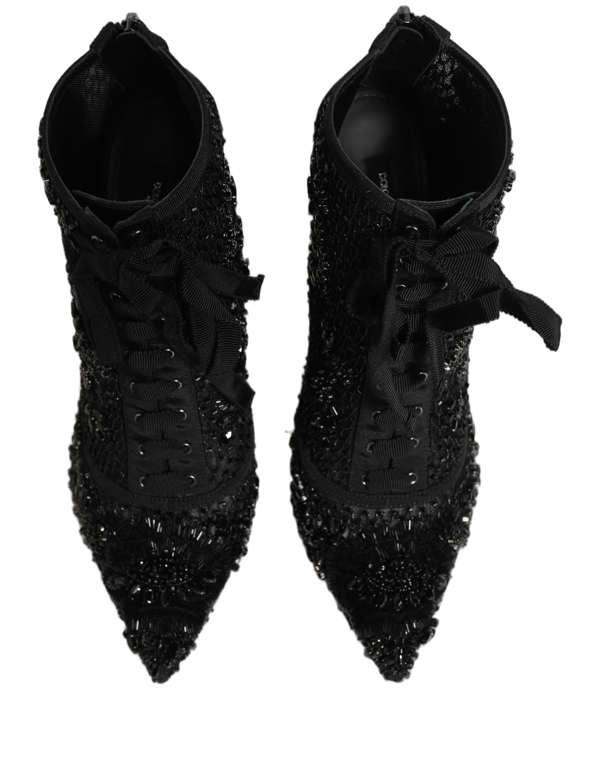 Dolce & Gabbana Schwarze Ankle Boots aus Mesh mit Verzierungen-3