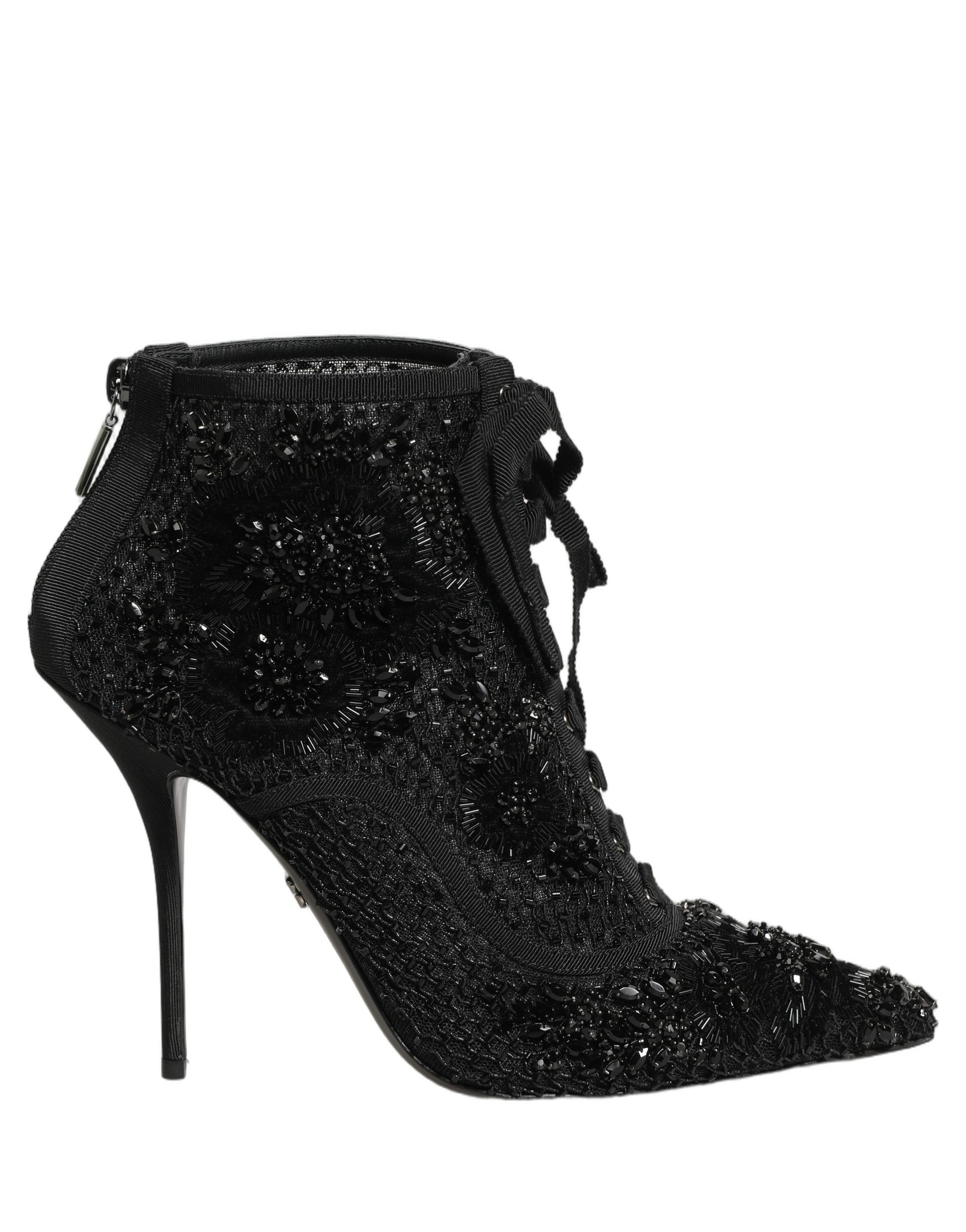 Dolce & Gabbana Schwarze Ankle Boots aus Mesh mit Verzierungen-5