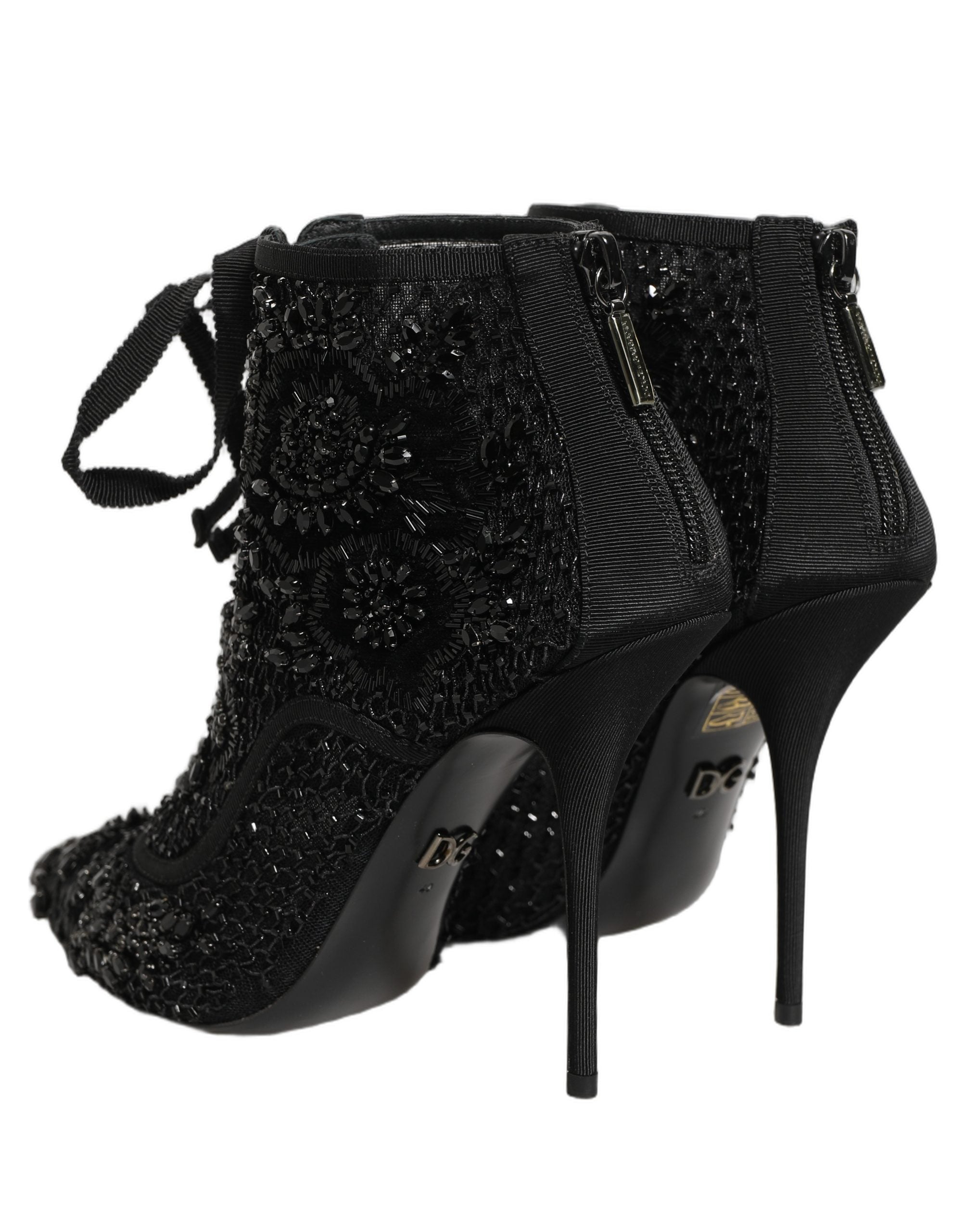 Dolce & Gabbana Schwarze Ankle Boots aus Mesh mit Verzierungen-6