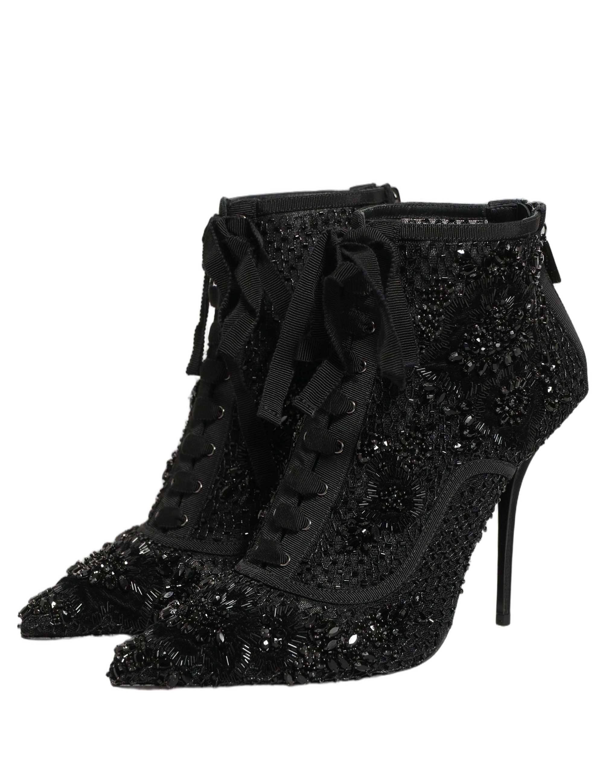 Dolce & Gabbana Schwarze Ankle Boots aus Mesh mit Verzierungen-7