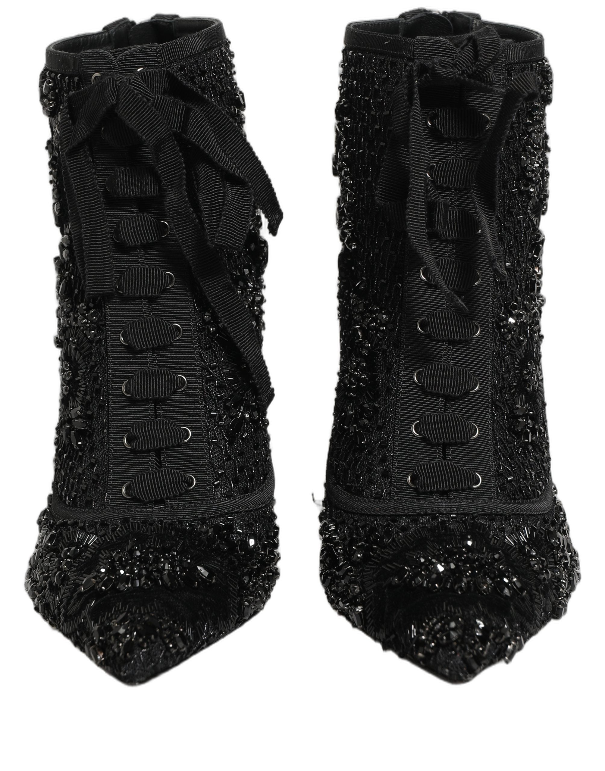 Dolce & Gabbana Schwarze Ankle Boots aus Mesh mit Verzierungen-8