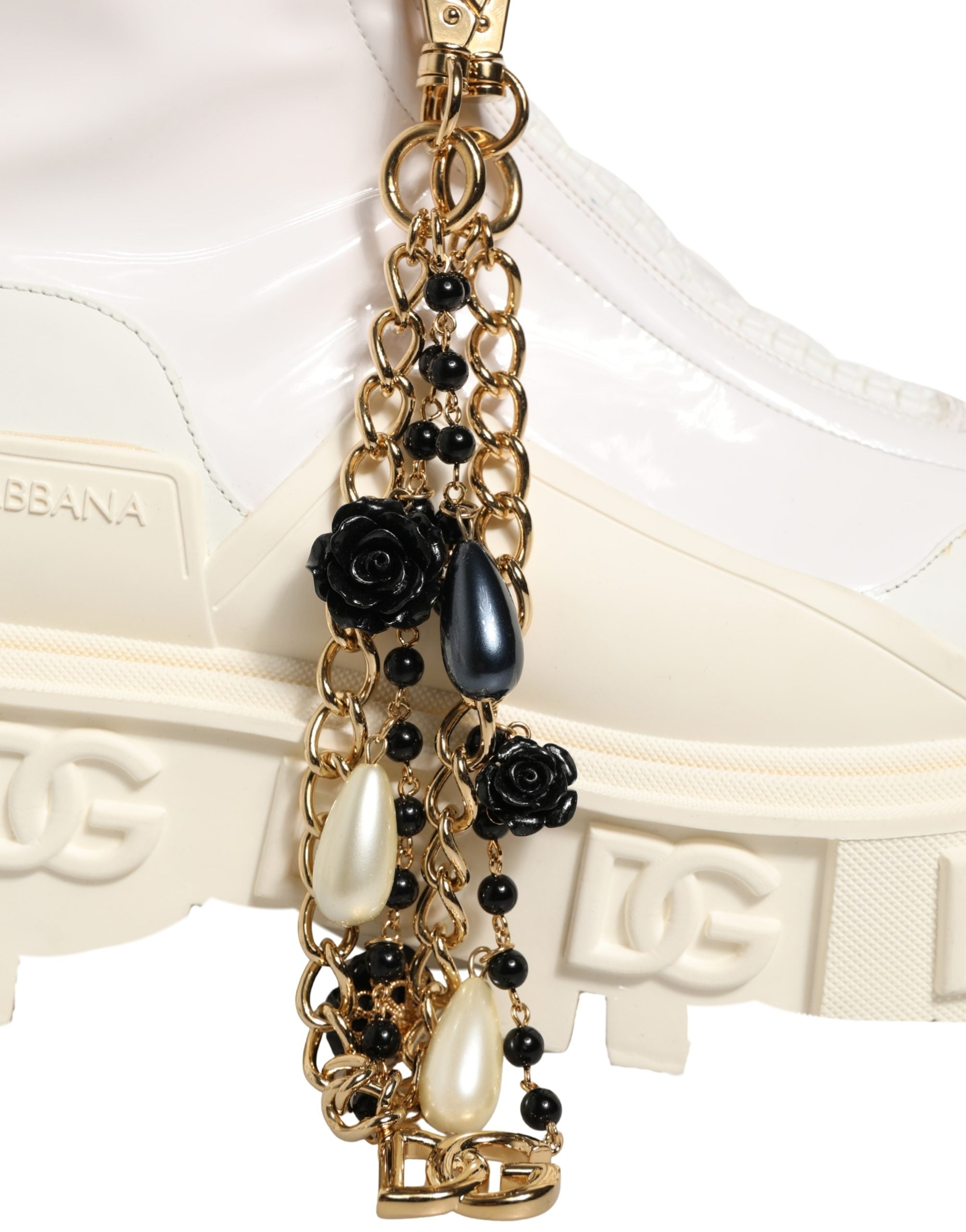 Dolce & Gabbana Weiße Leder-Stiefeletten mit Gummi-Logo-1