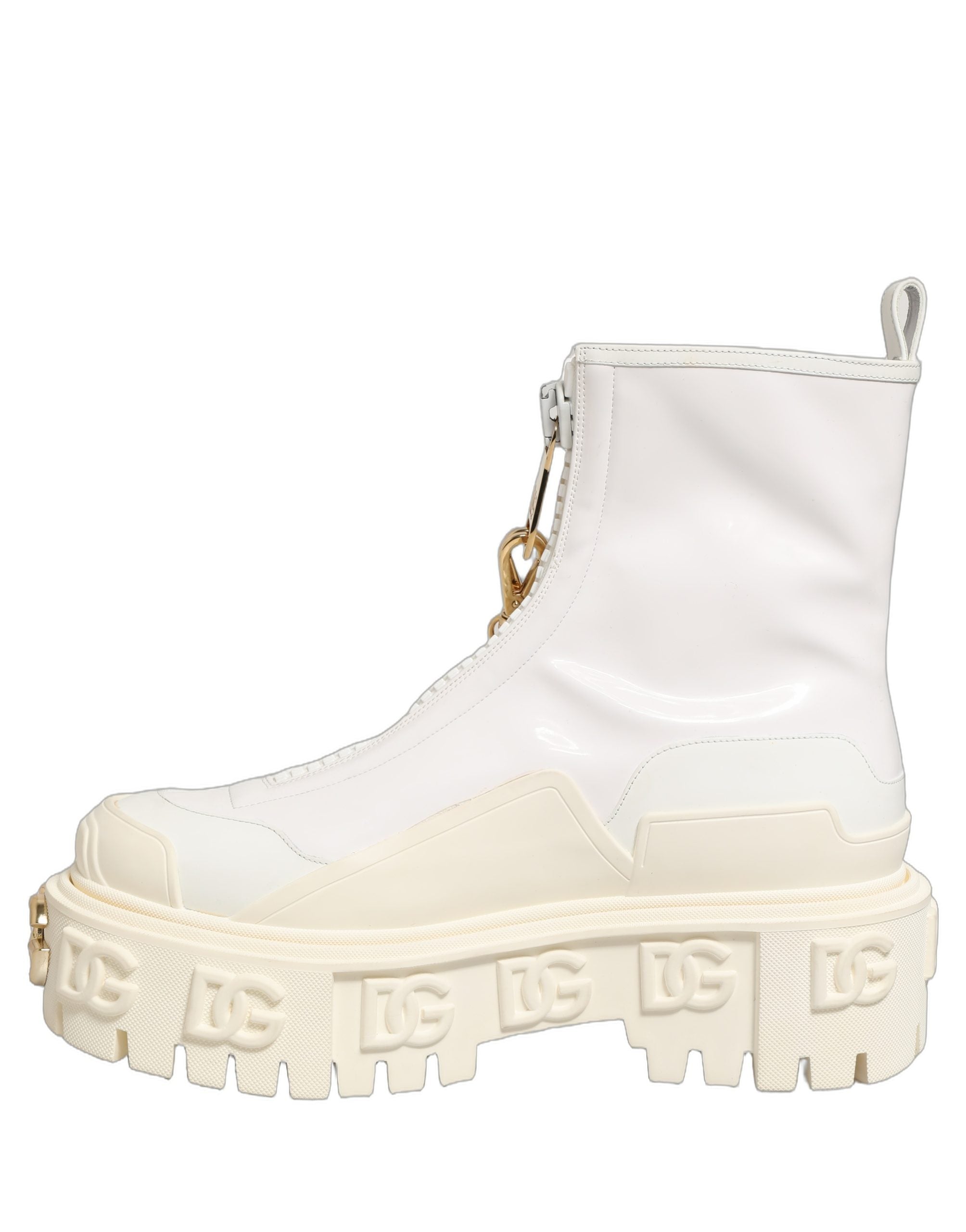 Dolce & Gabbana Weiße Leder-Stiefeletten mit Gummi-Logo-3