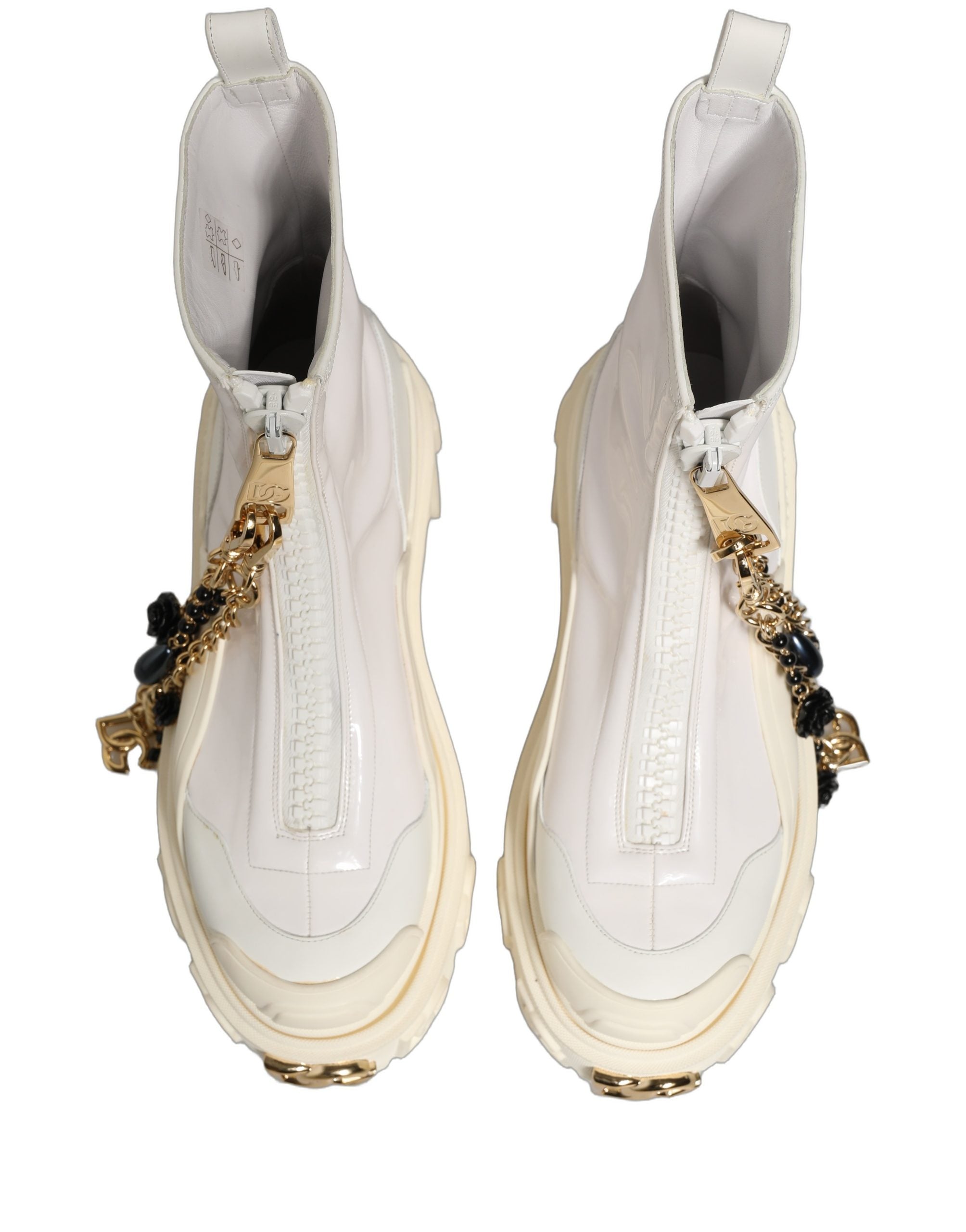 Dolce & Gabbana Weiße Leder-Stiefeletten mit Gummi-Logo-4