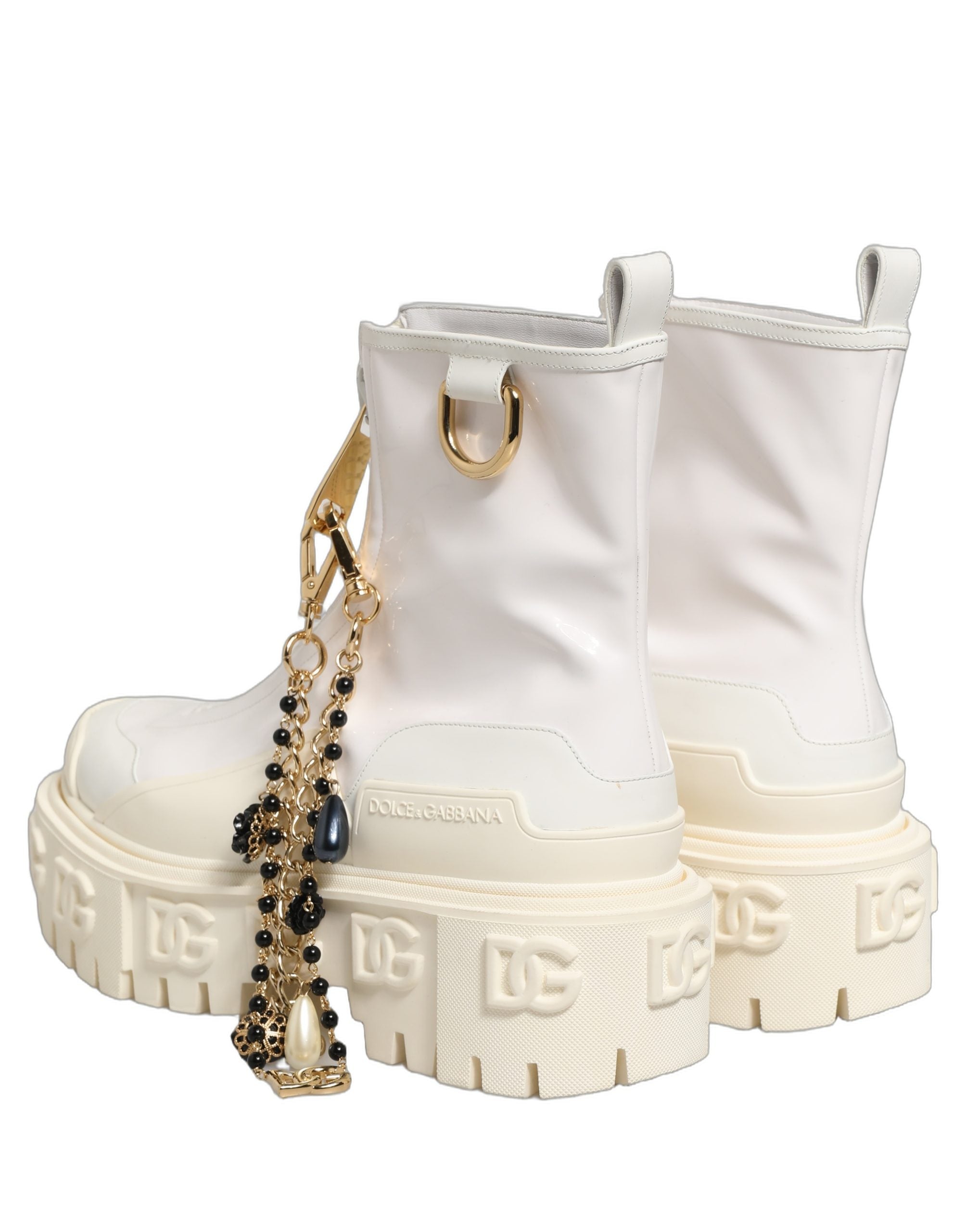 Dolce & Gabbana Weiße Leder-Stiefeletten mit Gummi-Logo-5