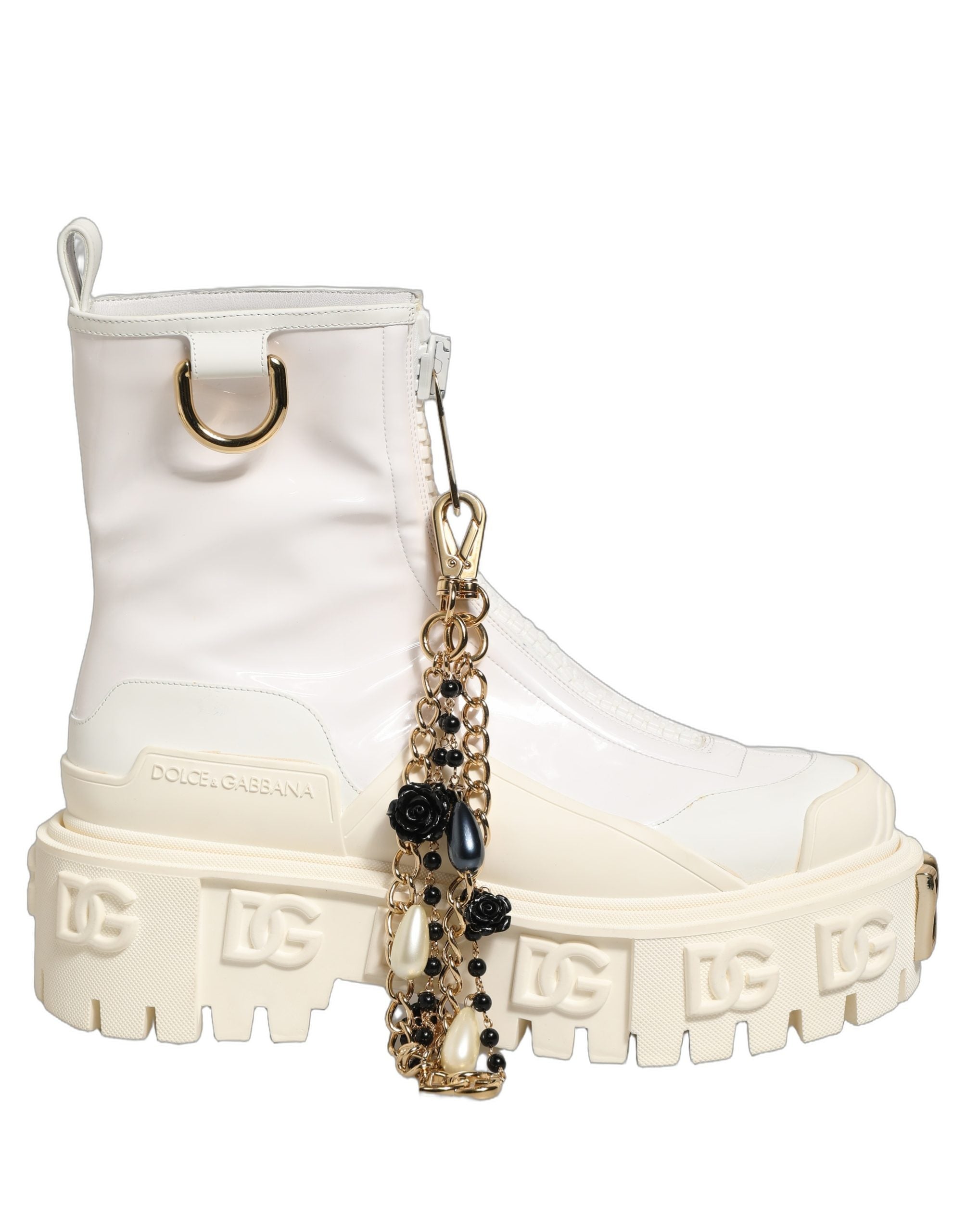 Dolce & Gabbana Weiße Leder-Stiefeletten mit Gummi-Logo-7