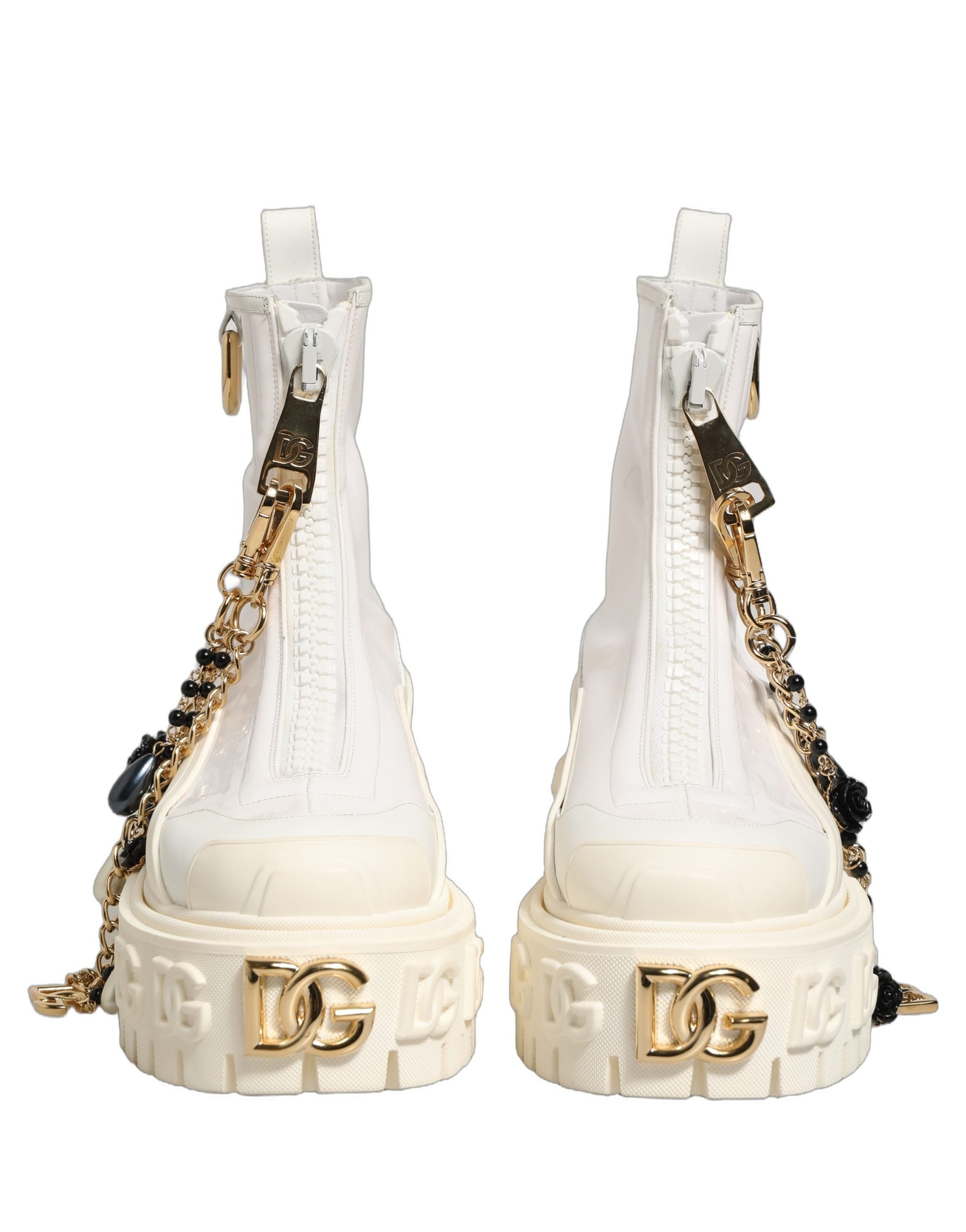 Dolce & Gabbana Weiße Leder-Stiefeletten mit Gummi-Logo-8