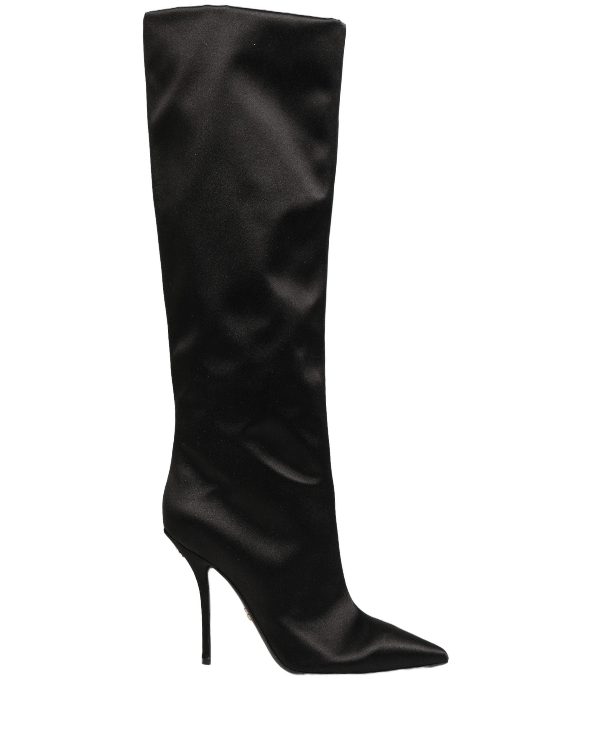 Dolce & Gabbana Schwarze Kniehohe Stiletto-Stiefel aus Satin-2