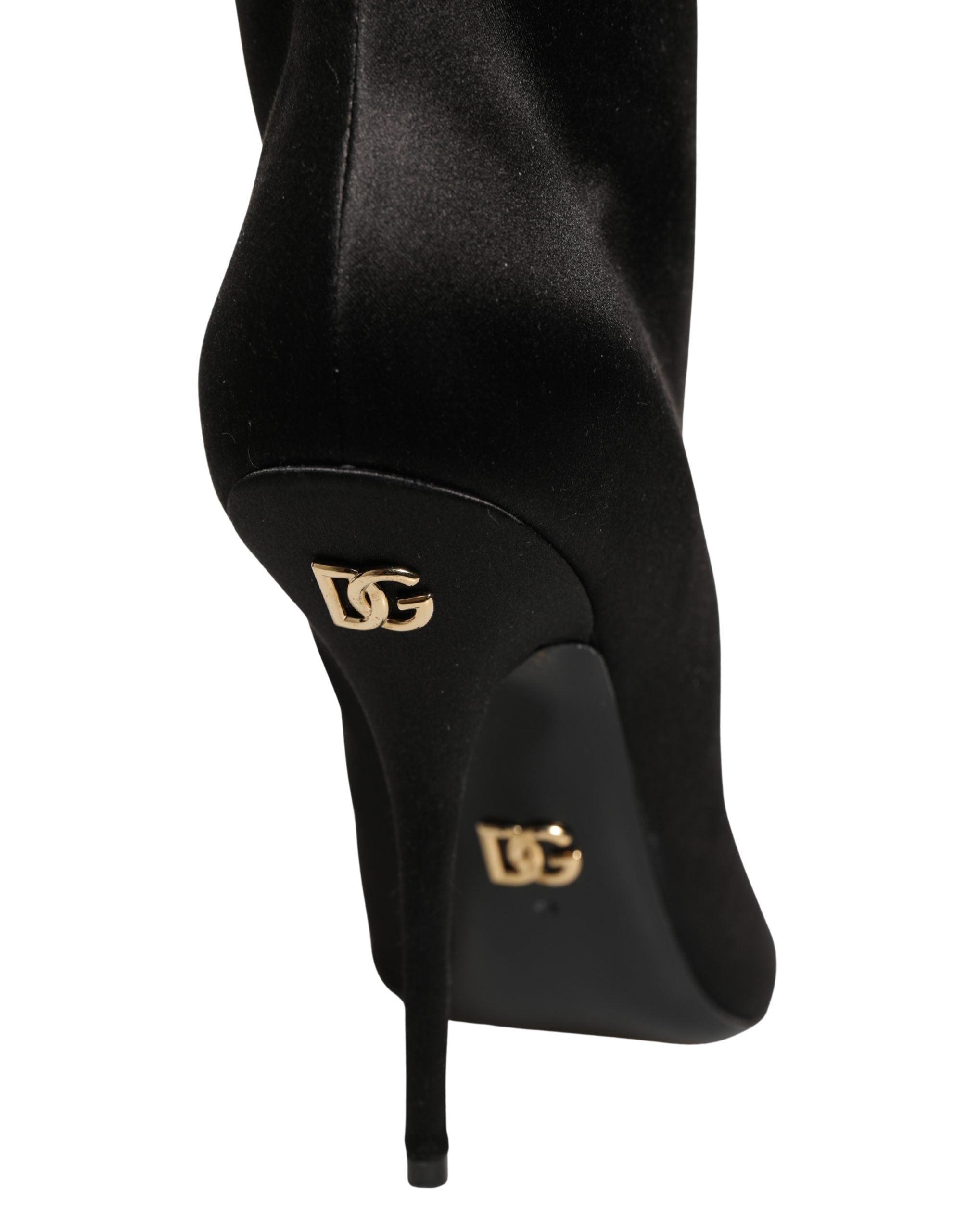 Dolce & Gabbana Schwarze Kniehohe Stiletto-Stiefel aus Satin-3