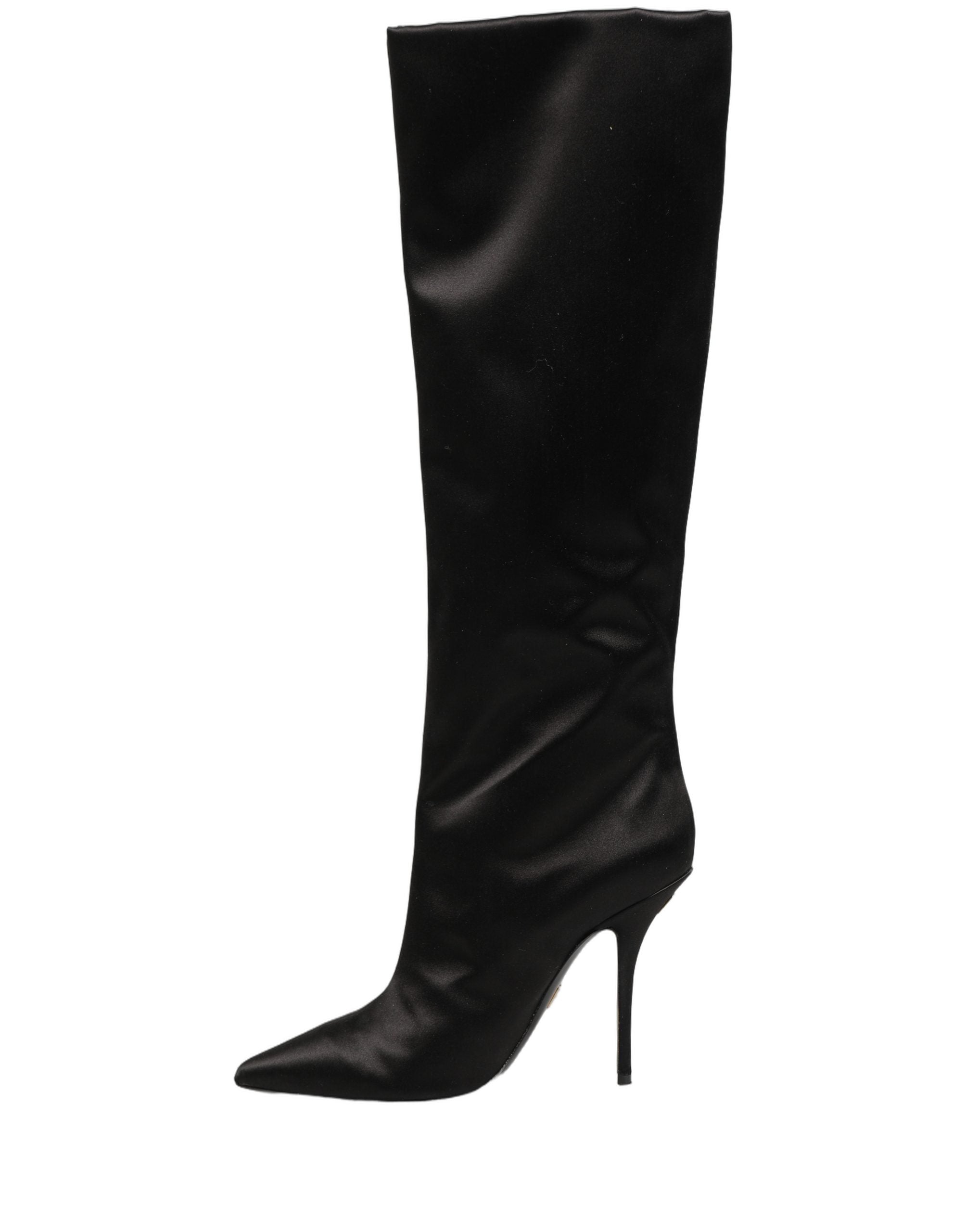 Dolce & Gabbana Schwarze Kniehohe Stiletto-Stiefel aus Satin-6