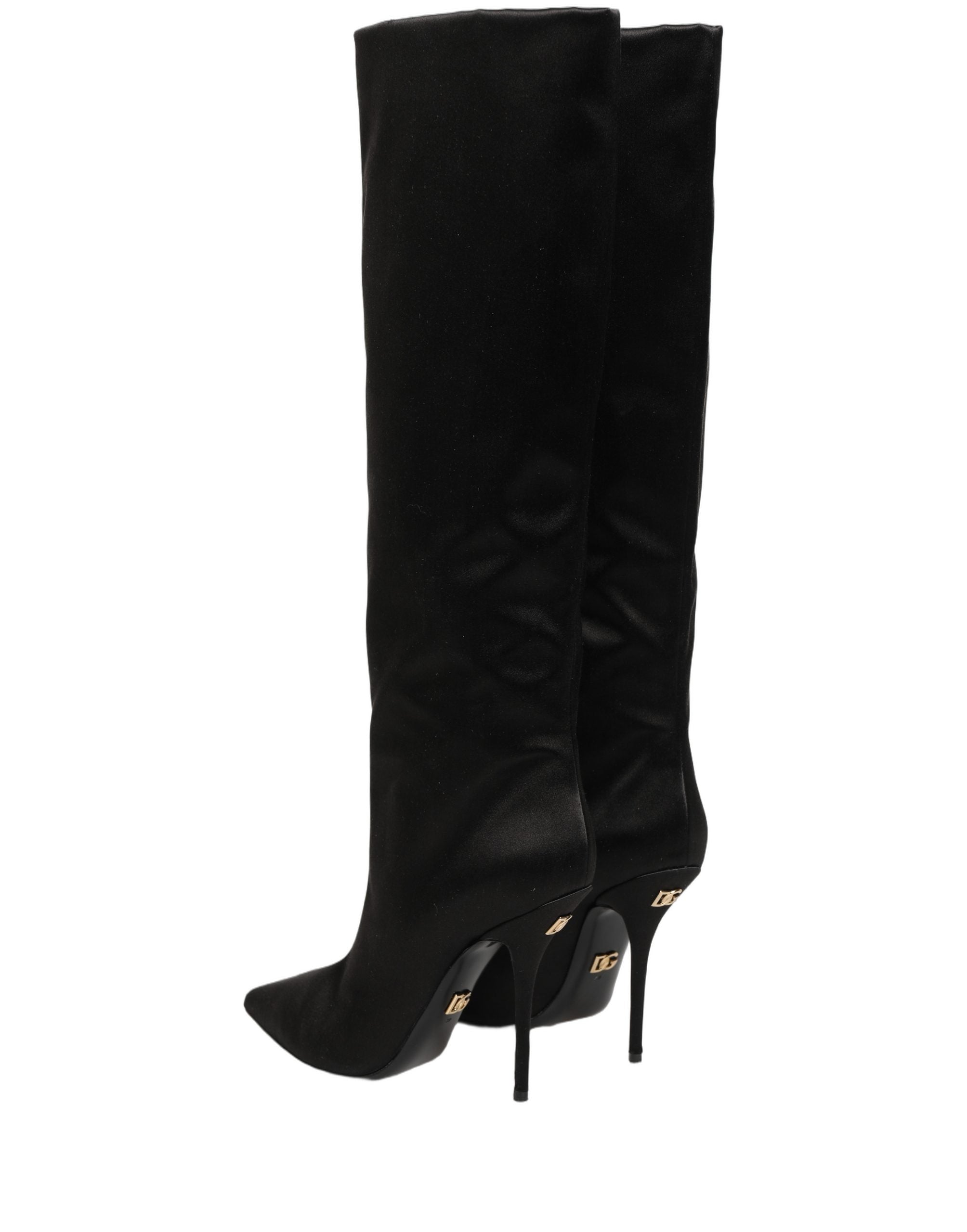 Dolce & Gabbana Schwarze Kniehohe Stiletto-Stiefel aus Satin-7
