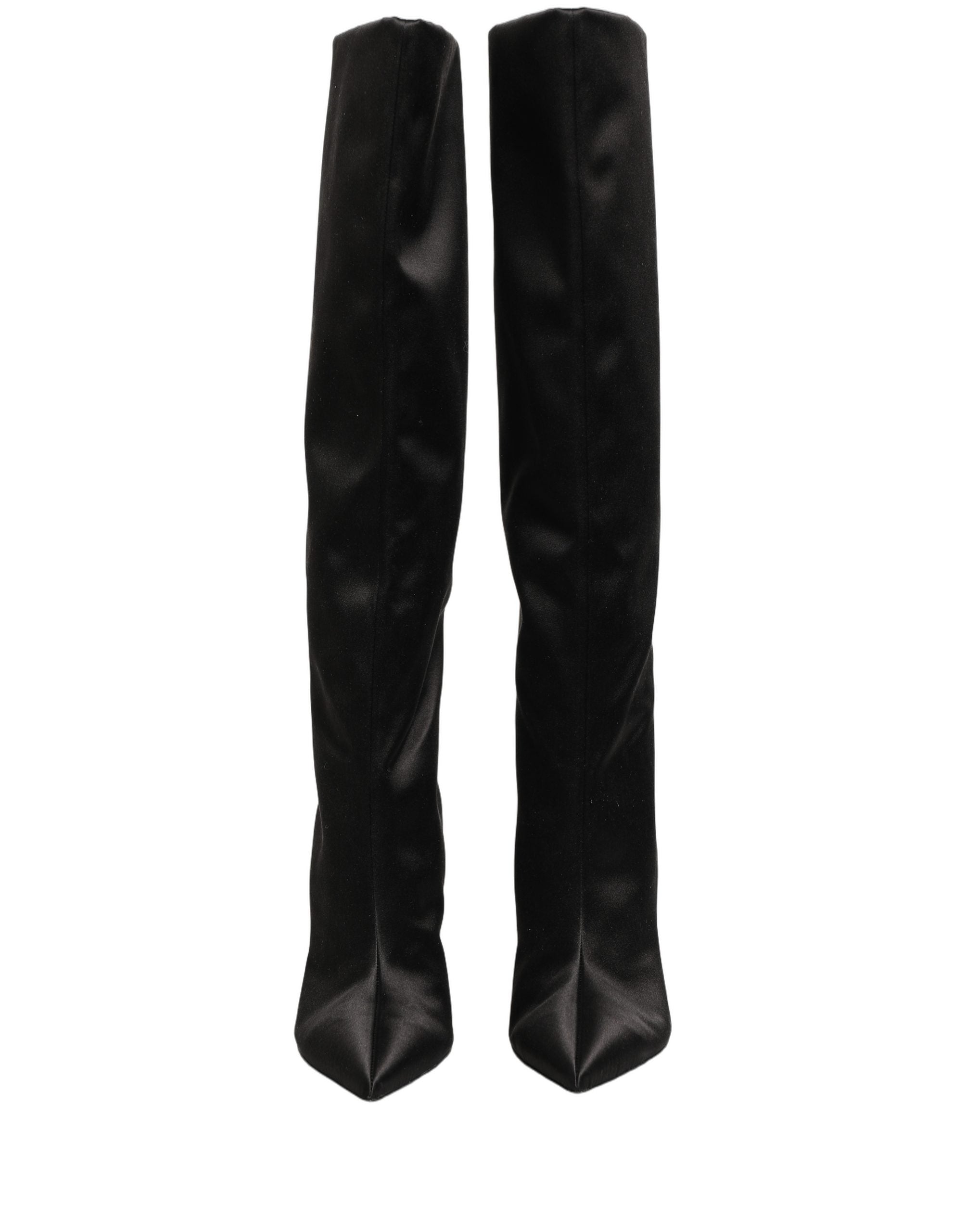 Dolce & Gabbana Schwarze Kniehohe Stiletto-Stiefel aus Satin-8