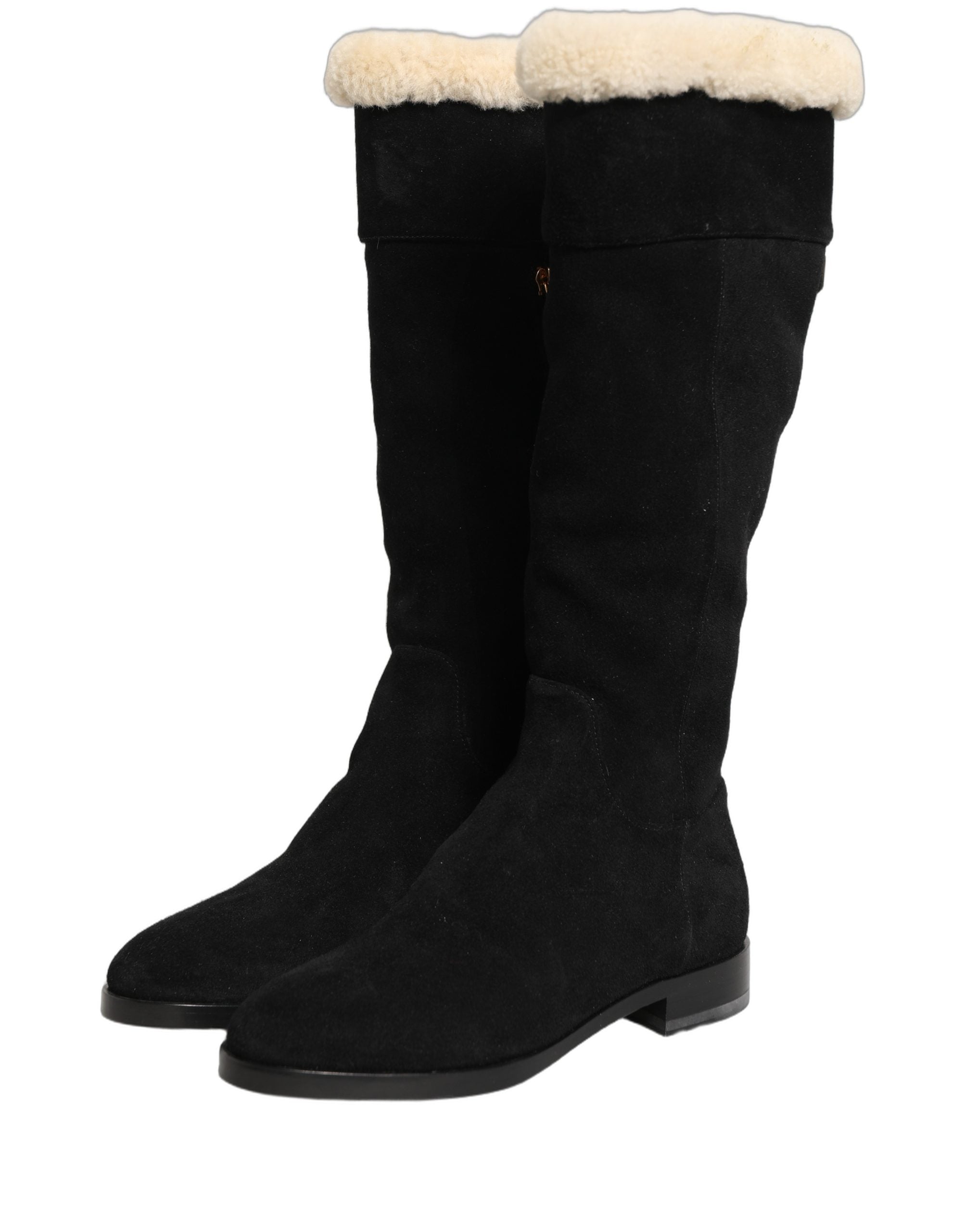 Dolce & Gabbana Kniehohe Stiefel aus Wildleder Schwarz-4
