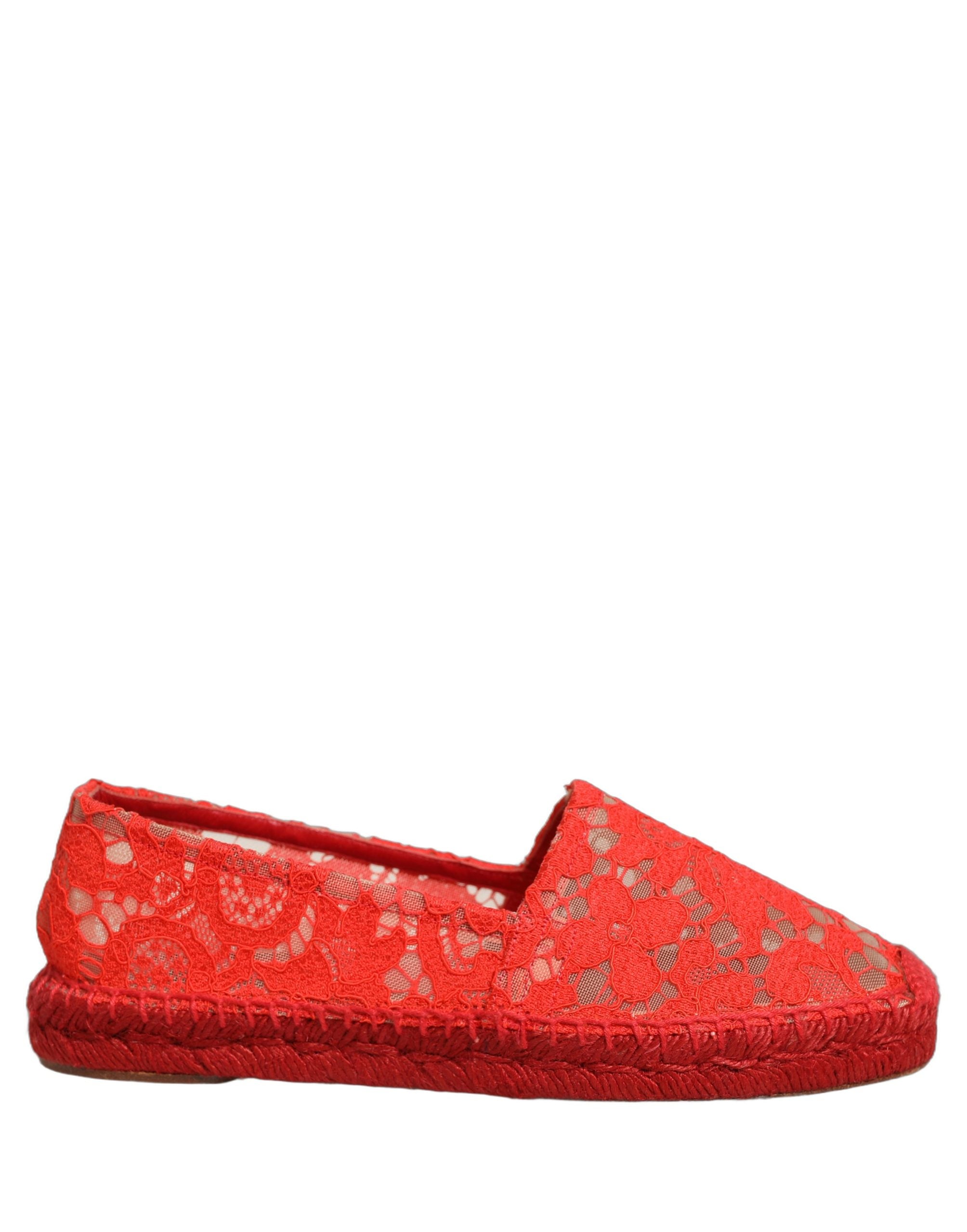 Dolce & Gabbana Rote Taormina Espadrille-Ballerinas aus Spitze-4