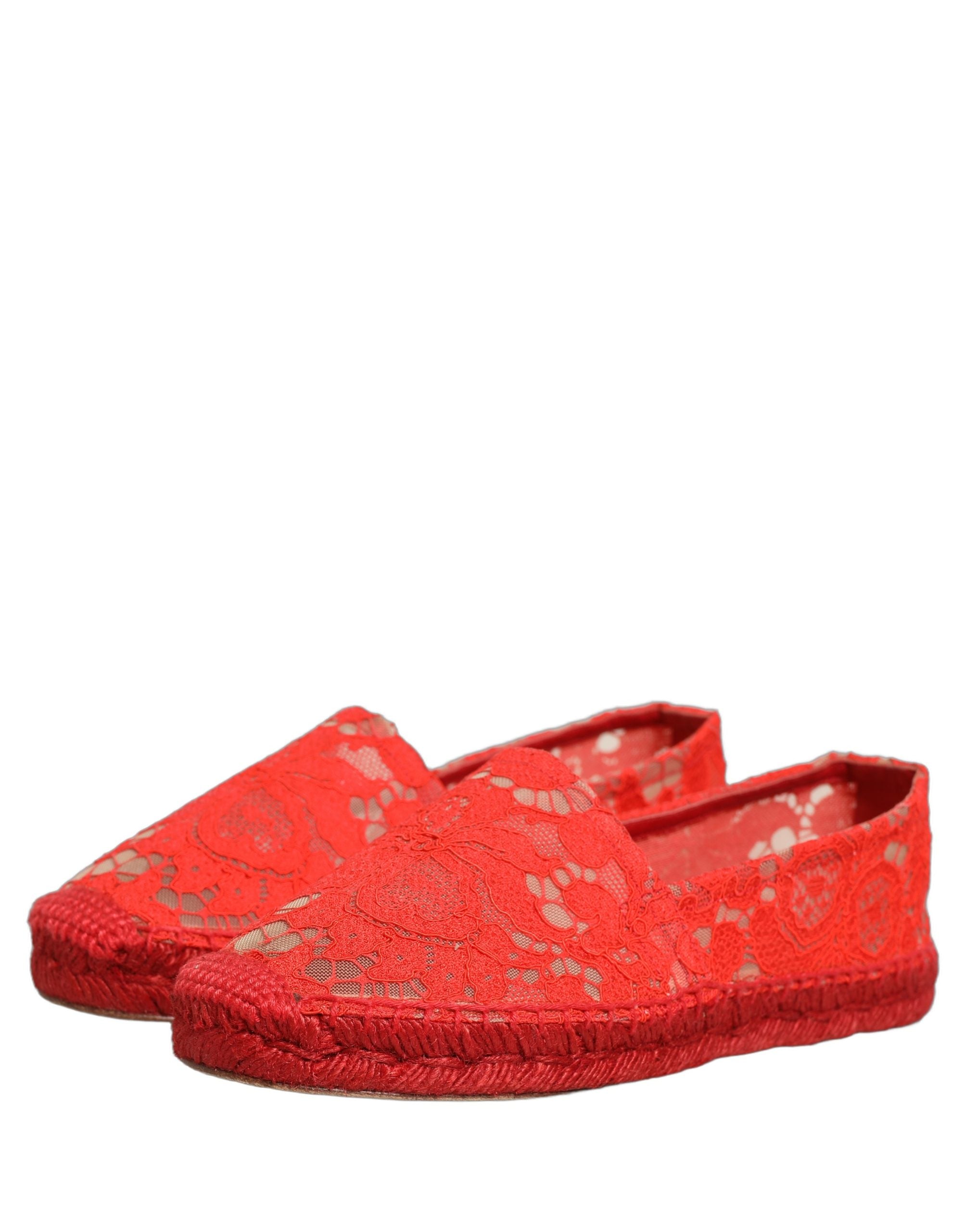 Dolce & Gabbana Rote Taormina Espadrille-Ballerinas aus Spitze-6